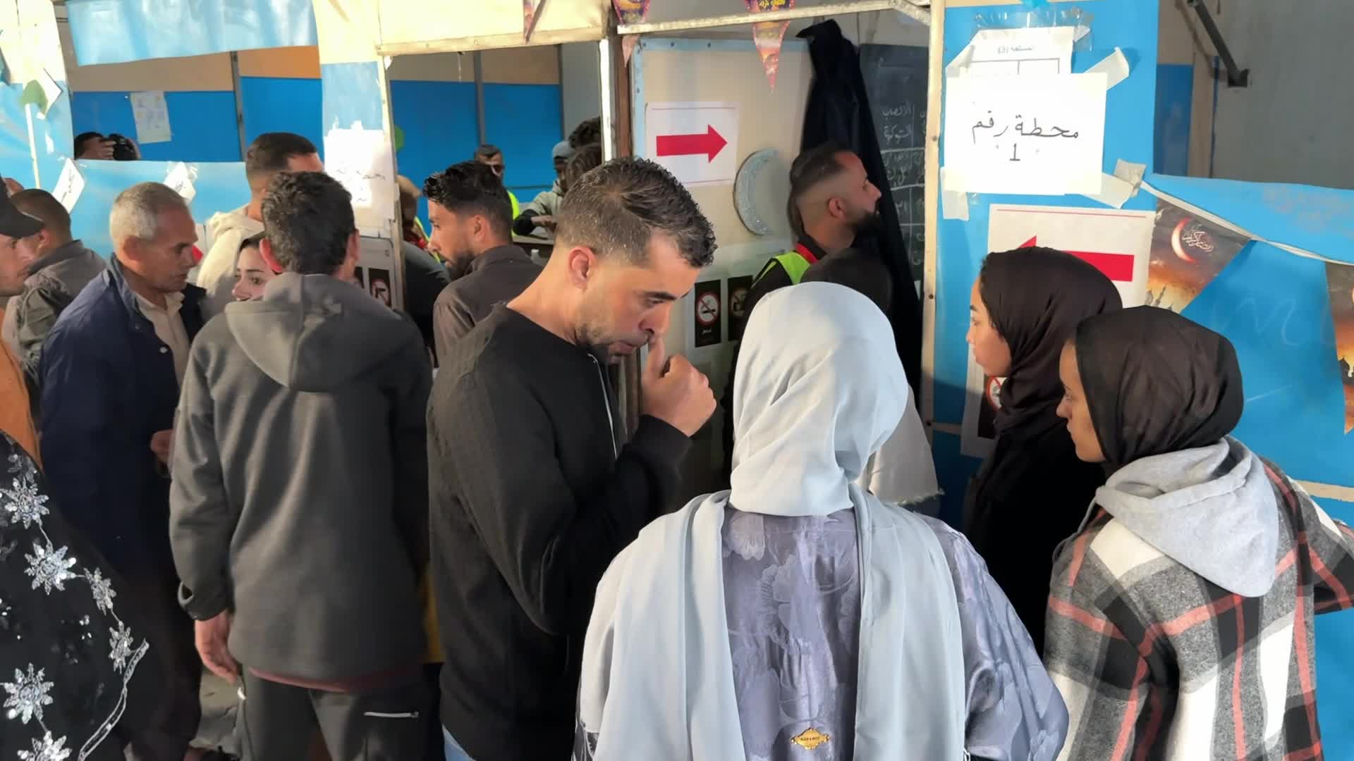 Palestinians vote during the municipal election at a polling station in Deir al-Balah