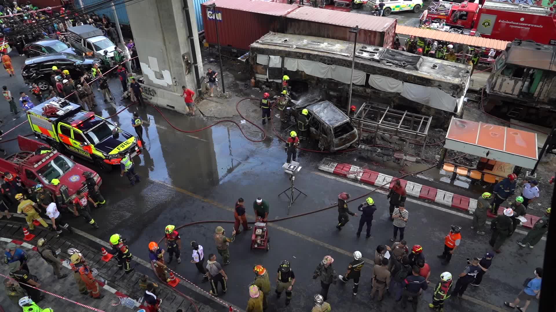 A Train Crashes With A Public Bus in Bangkok.