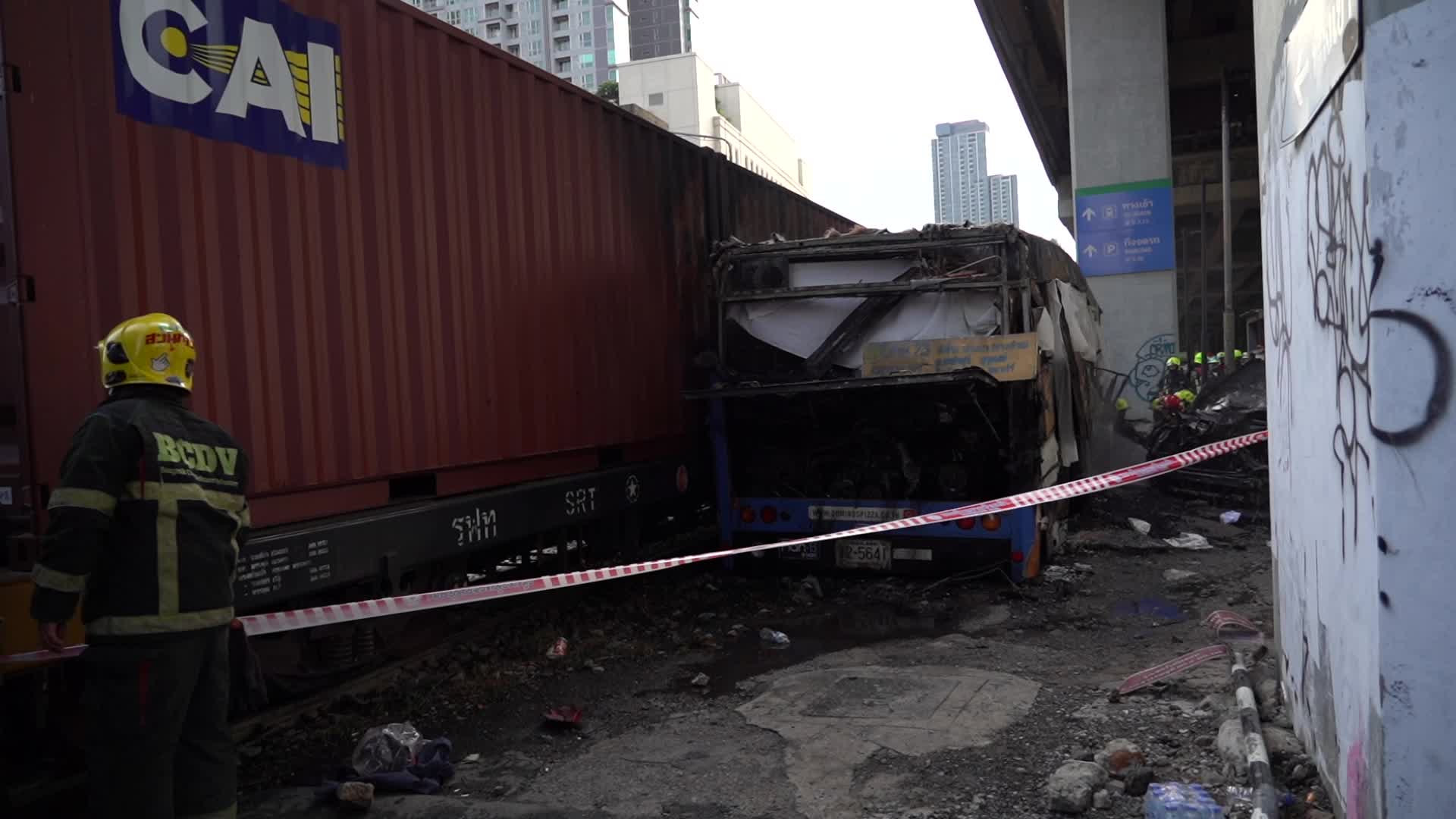 A Train Crashes With A Public Bus in Bangkok.