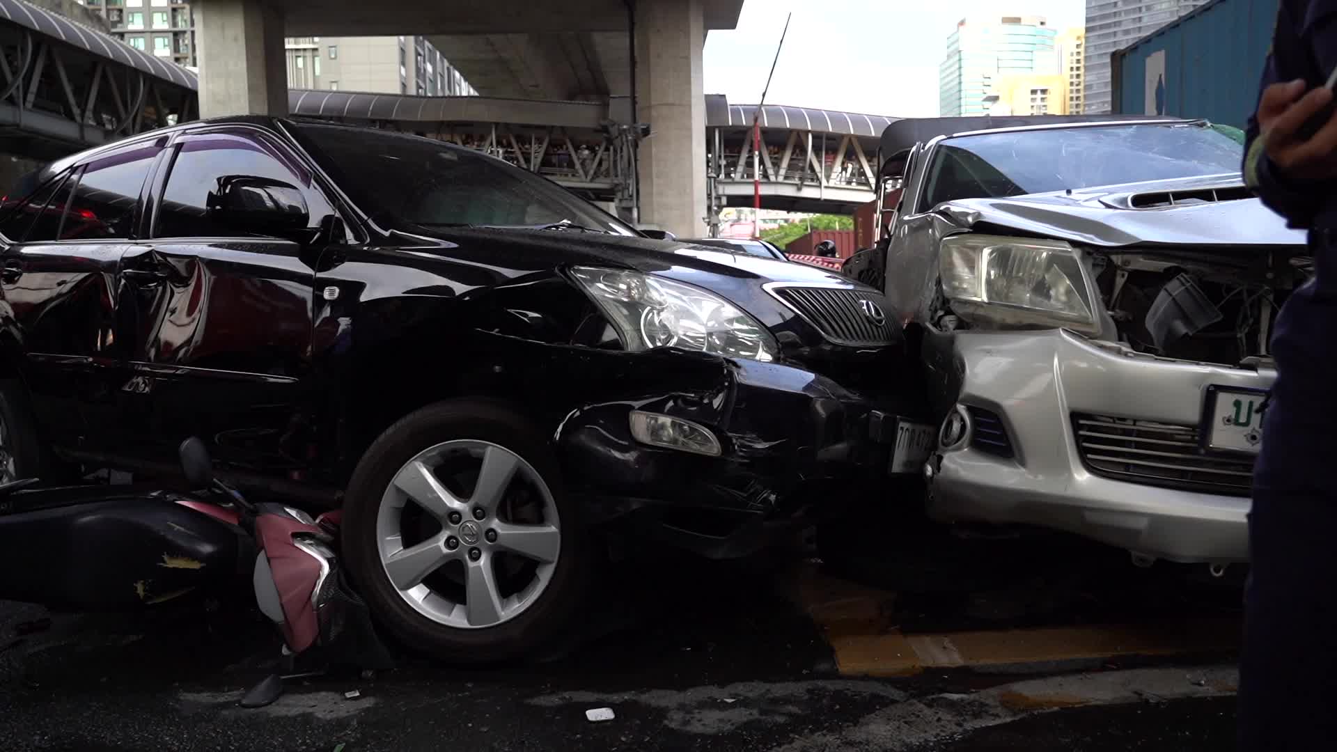 A Train Crashes With A Public Bus in Bangkok.