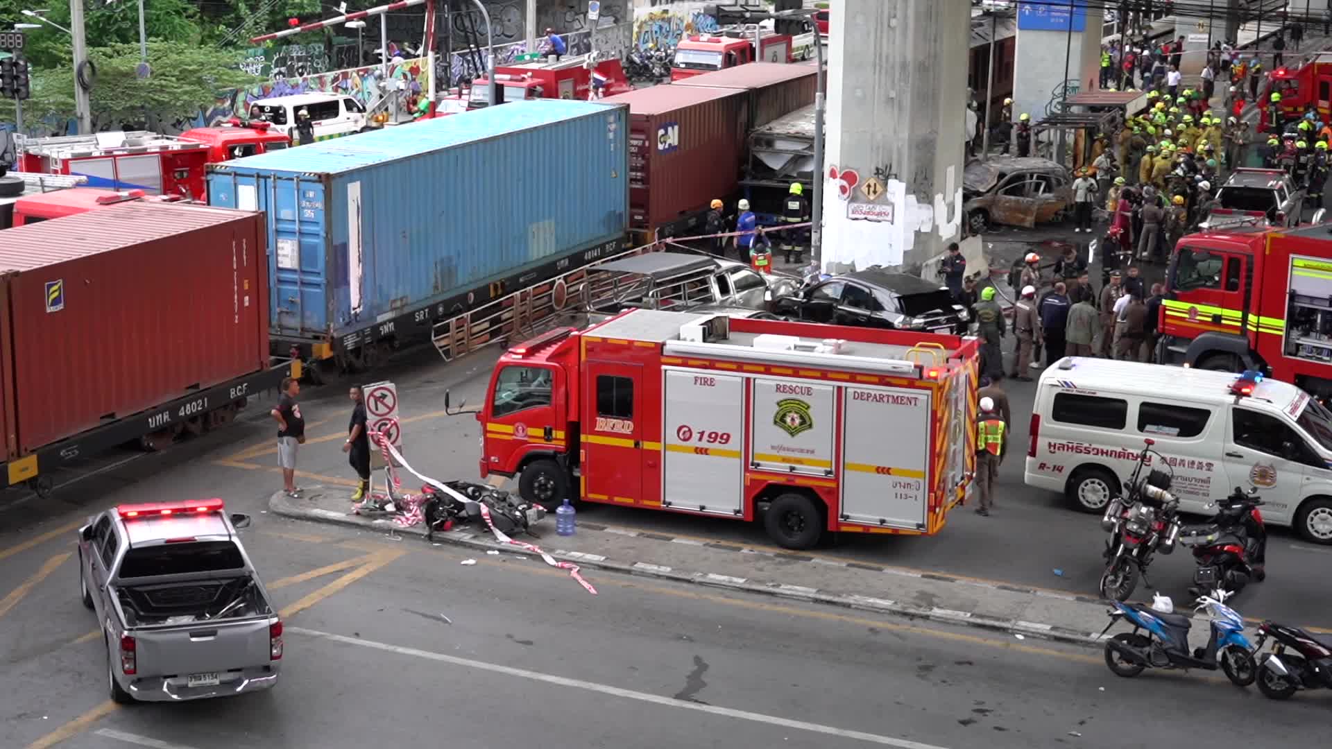 A Train Crashes With A Public Bus in Bangkok.