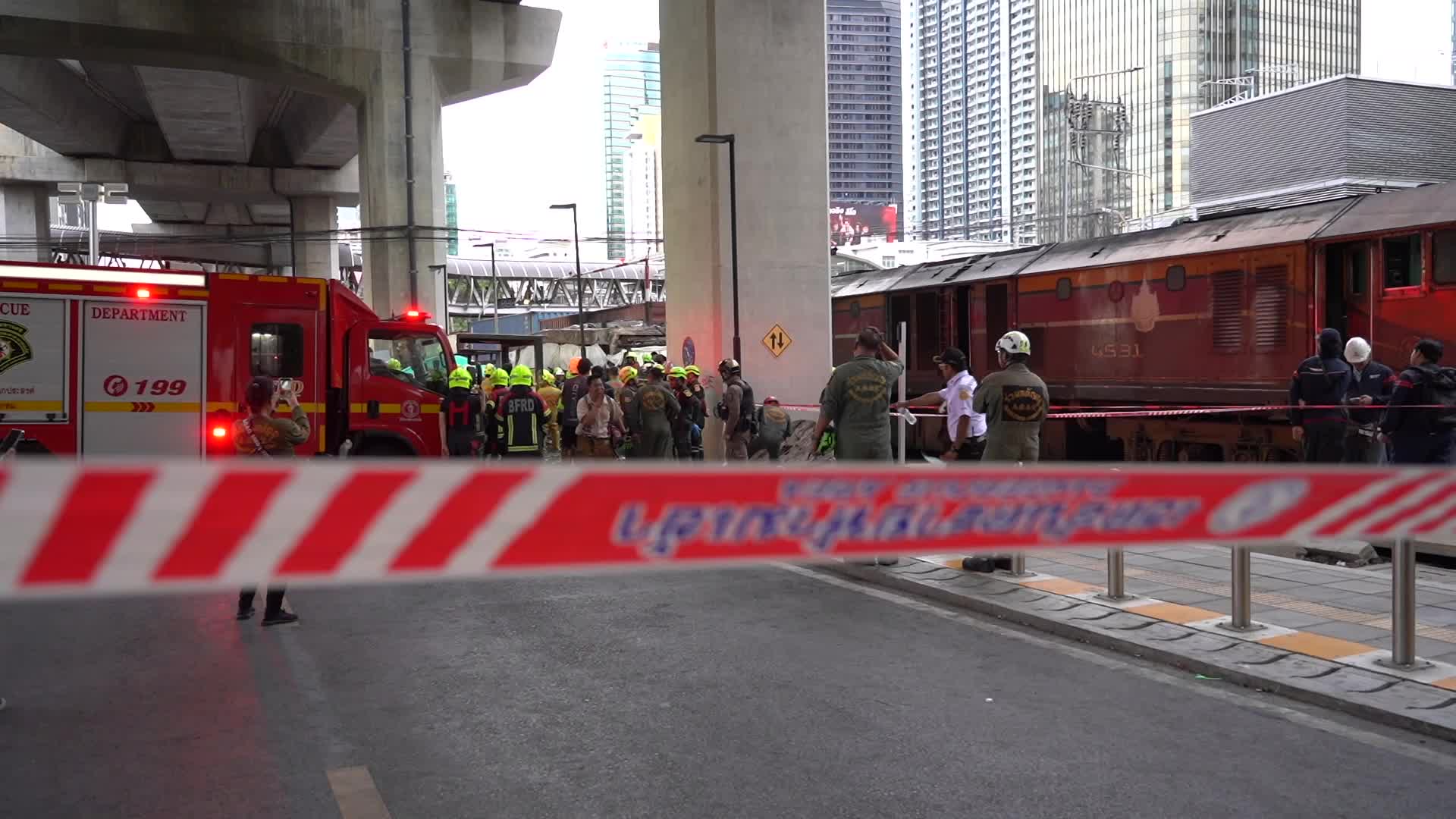 A Train Crashes With A Public Bus in Bangkok.