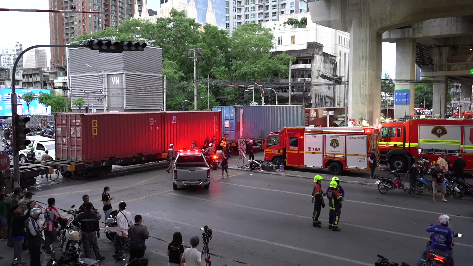 A Train Crashes With A Public Bus in Bangkok.