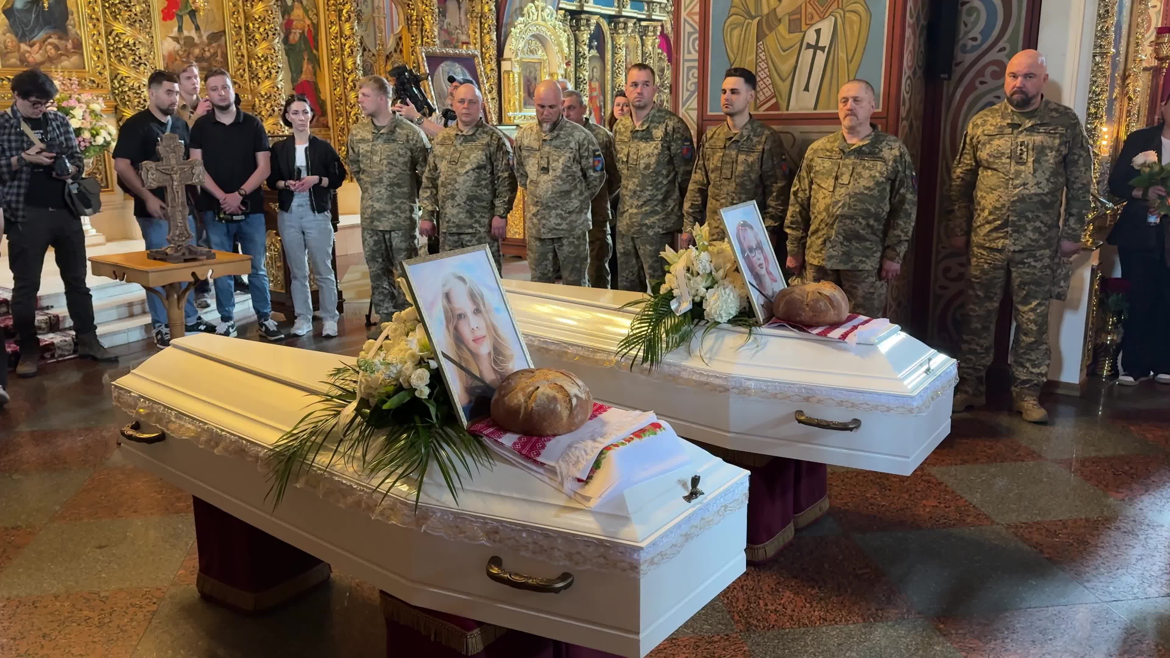 Funeral service for sisters Liubava and Vira Yakovlev, who were killed in a Russian missile strike on Kyiv