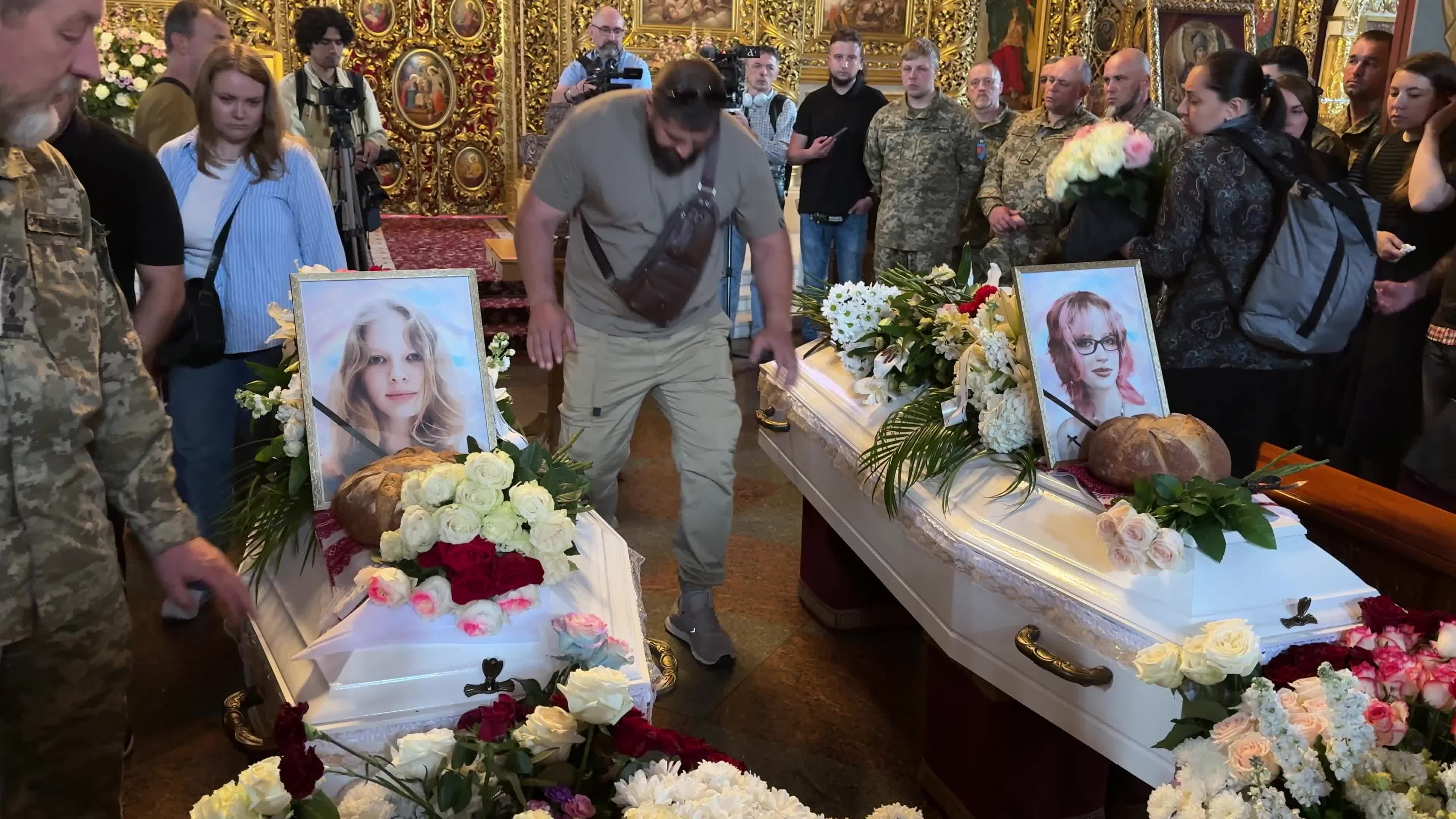 Funeral service for sisters Liubava and Vira Yakovlev, who were killed in a Russian missile strike on Kyiv