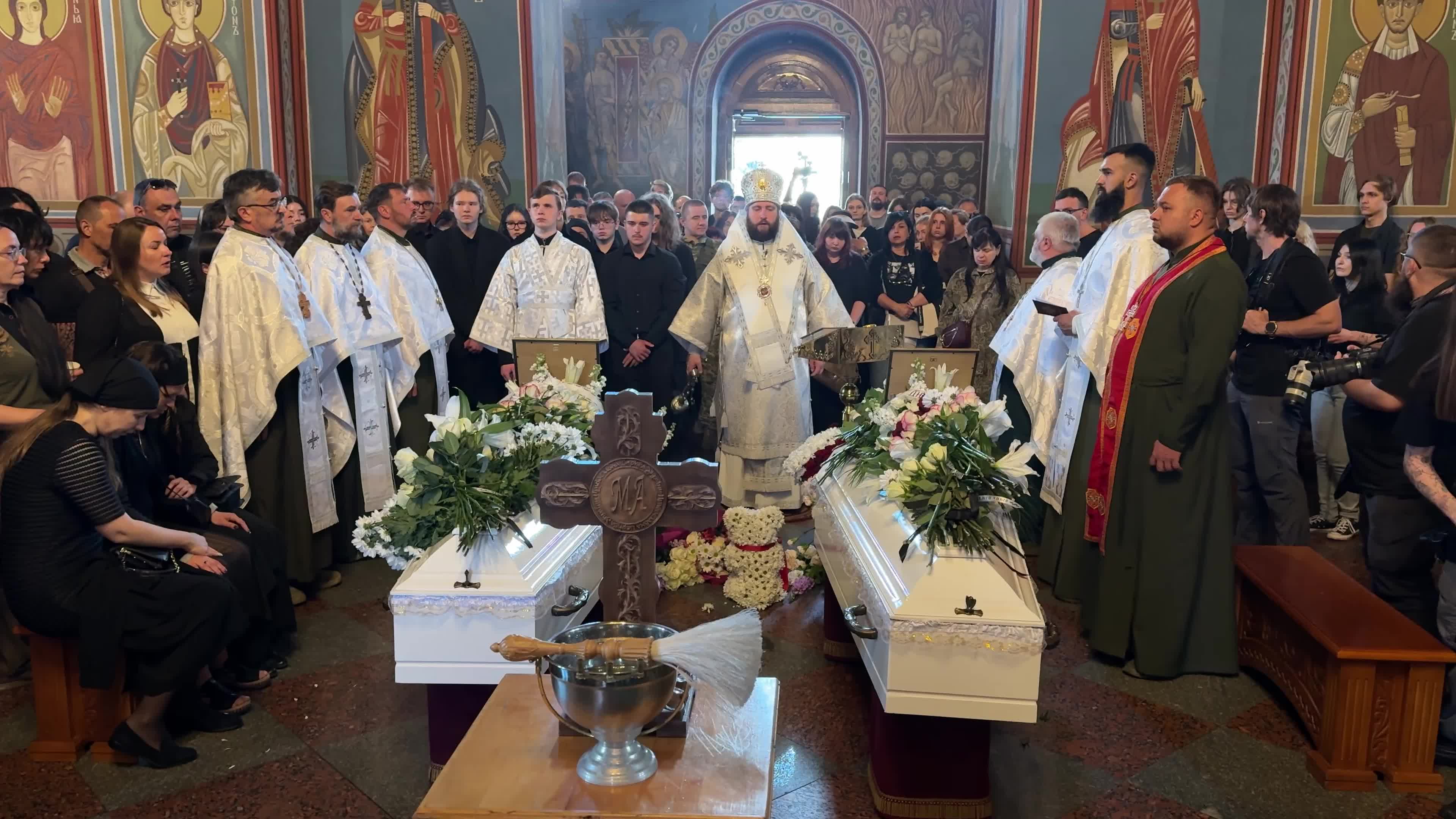 Funeral service for sisters Liubava and Vira Yakovlev, who were killed in a Russian missile strike on Kyiv