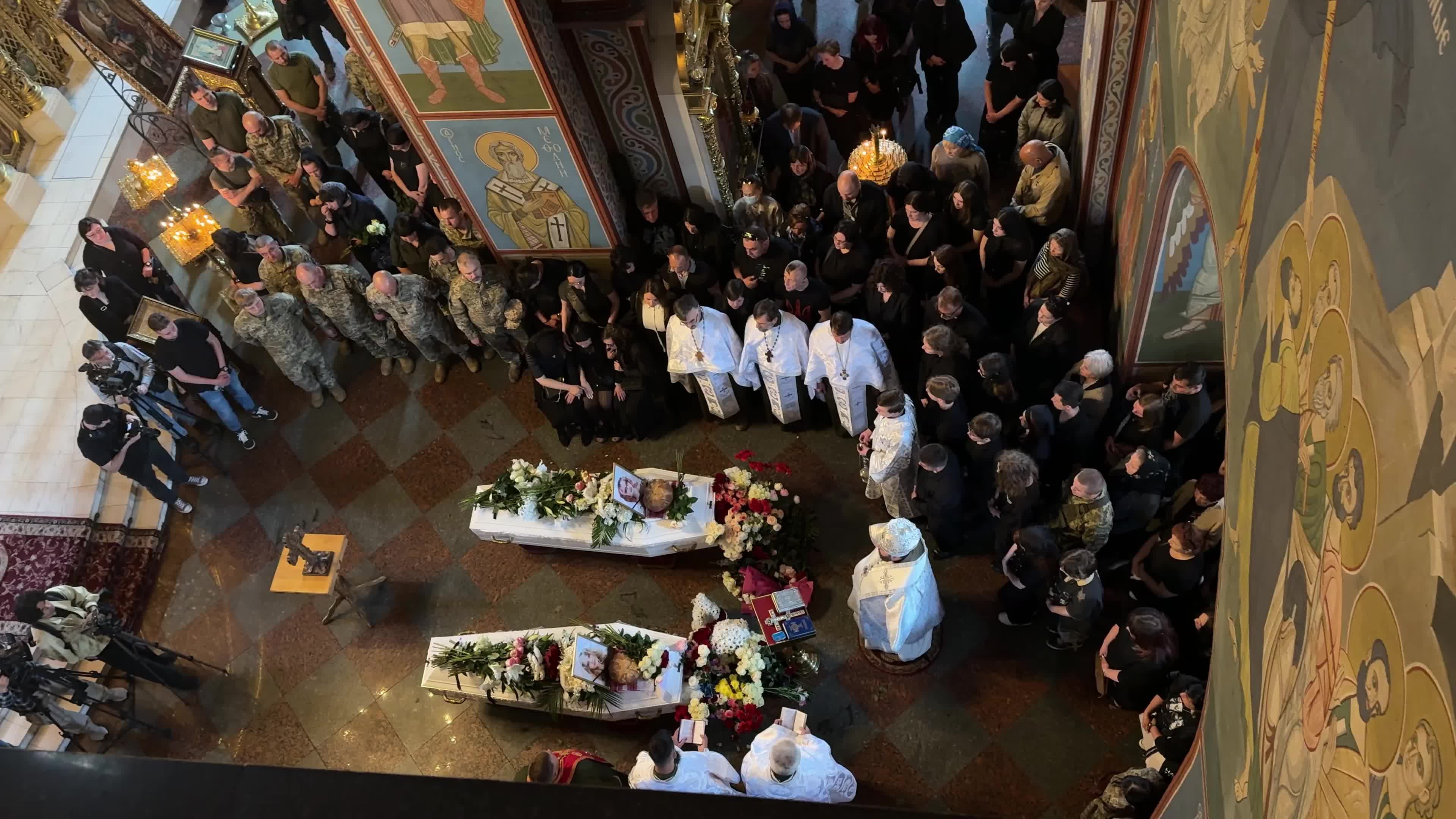 Funeral service for sisters Liubava and Vira Yakovlev, who were killed in a Russian missile strike on Kyiv