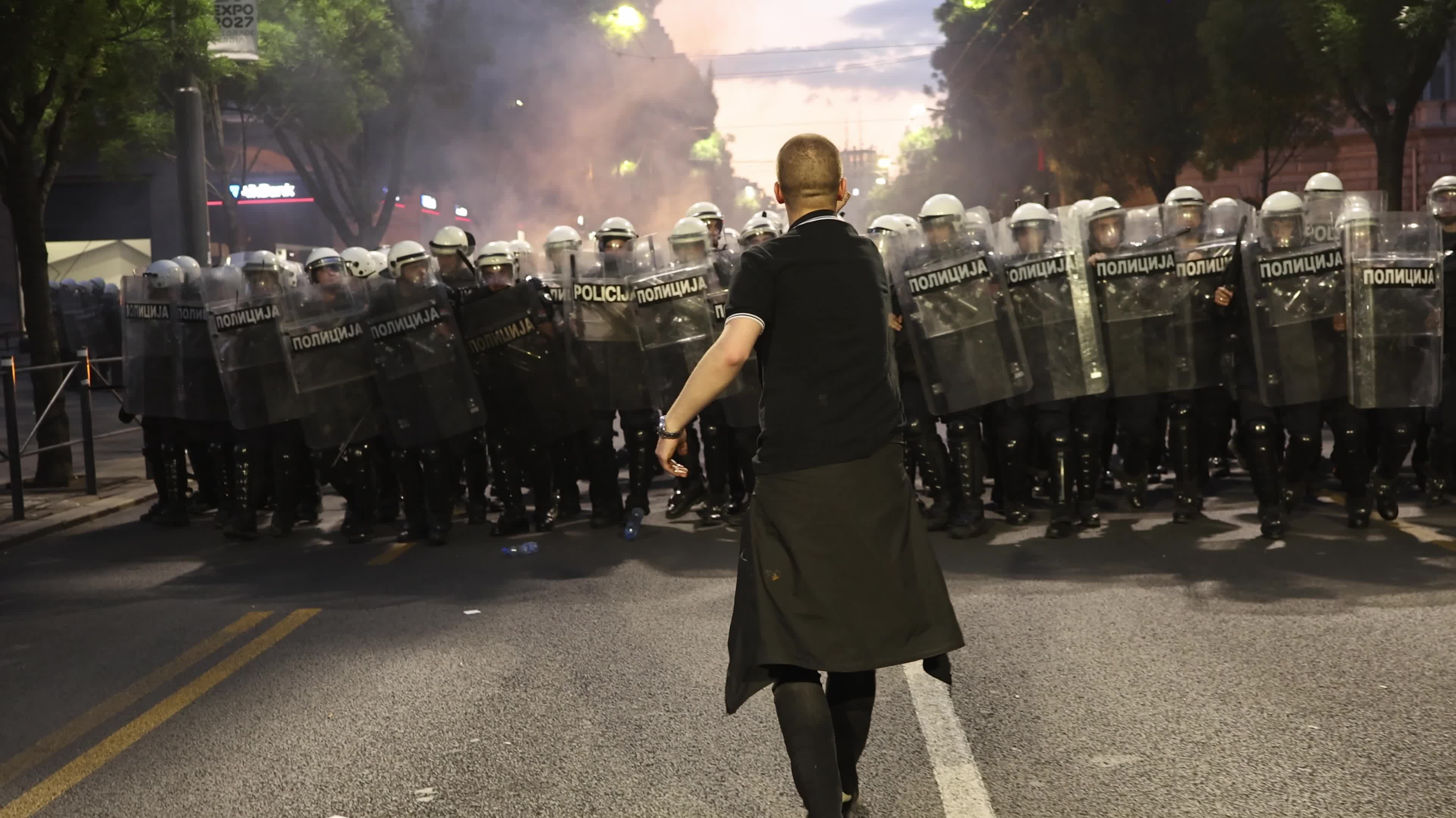 Clashes With Police In Belgrade