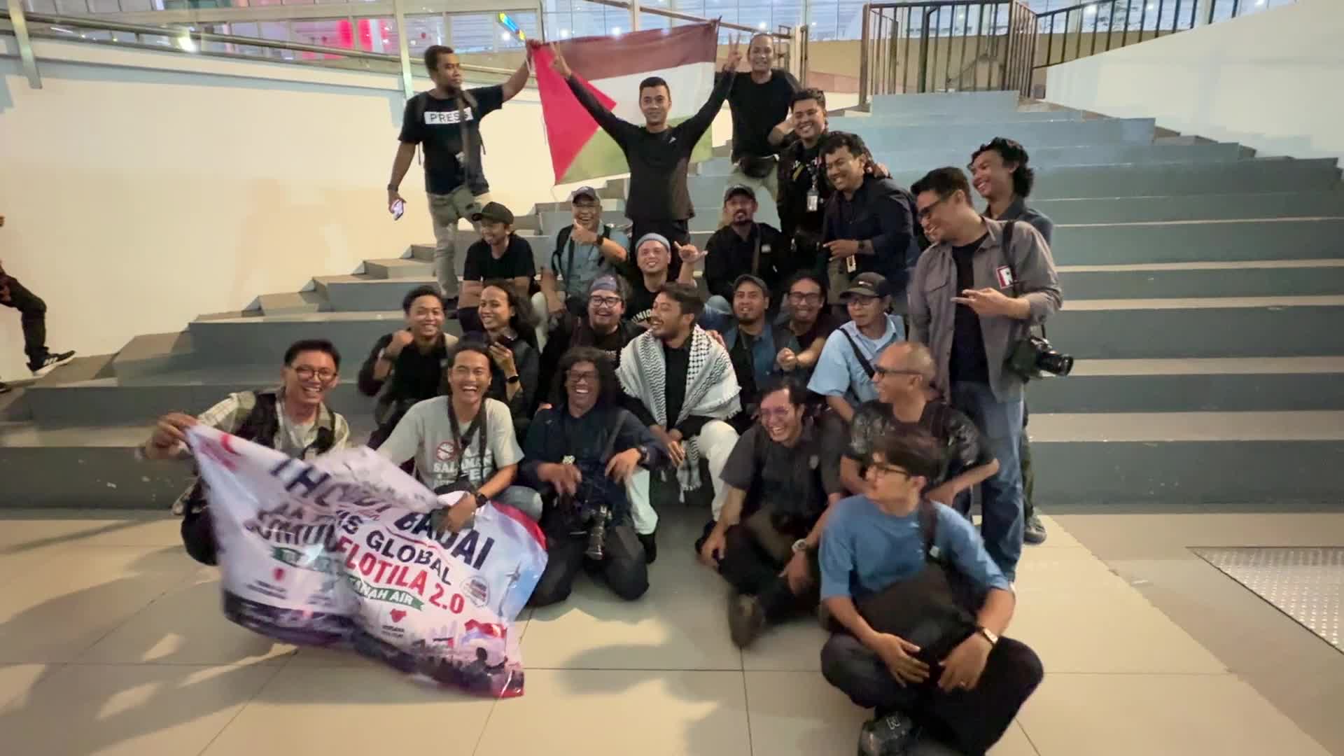 Flotila activist and journalist from Indonesia arrivad at Sukarno hatta Airport, Tangerang, Banten, Indonesia
