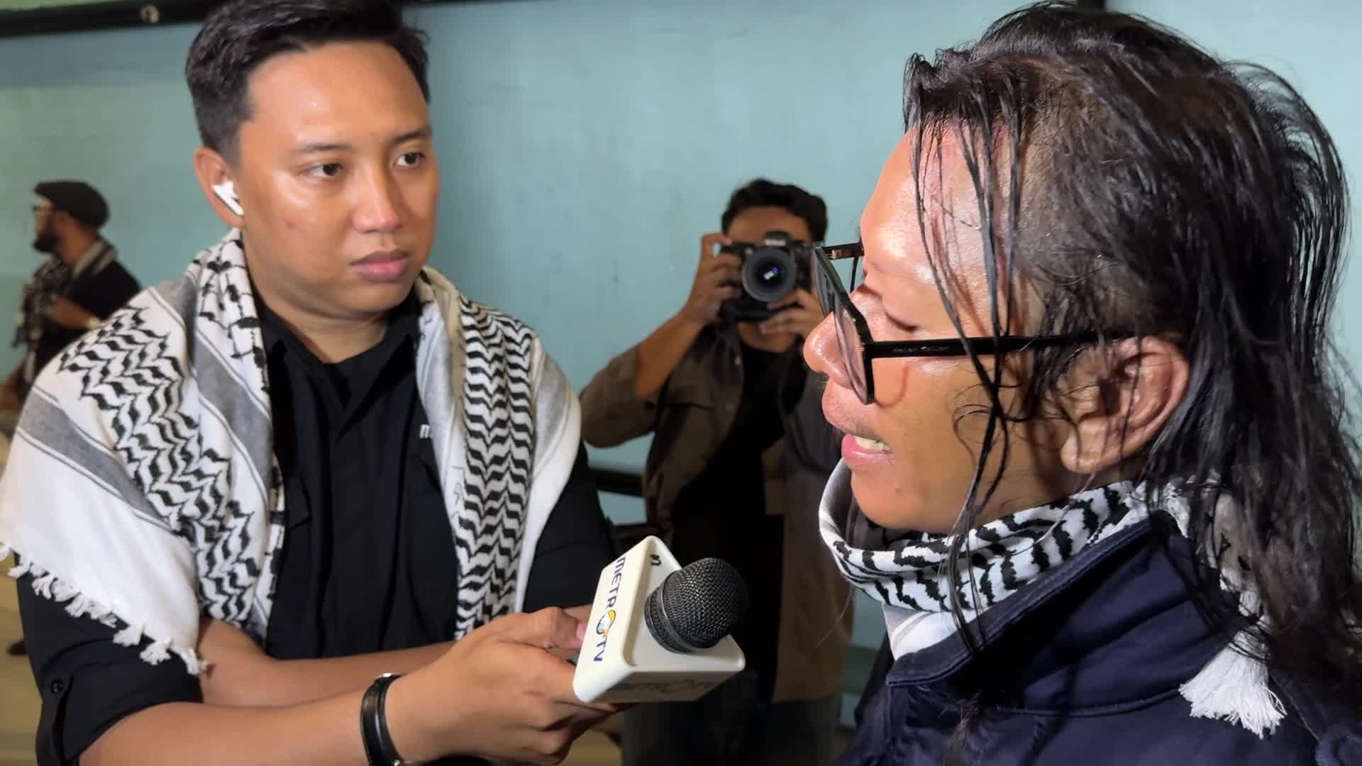 Flotila activist and journalist from Indonesia arrivad at Sukarno hatta Airport, Tangerang, Banten, Indonesia
