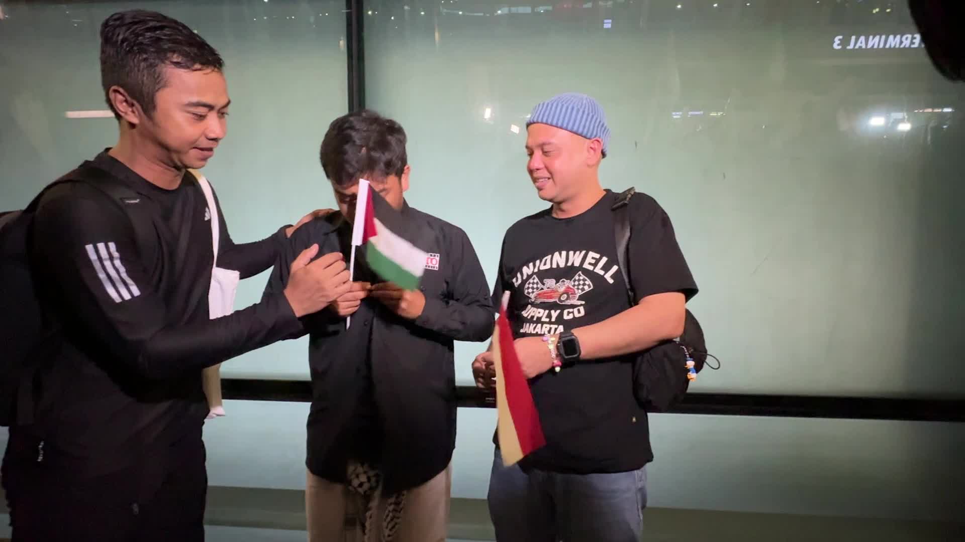 Flotila activist and journalist from Indonesia arrivad at Sukarno hatta Airport, Tangerang, Banten, Indonesia