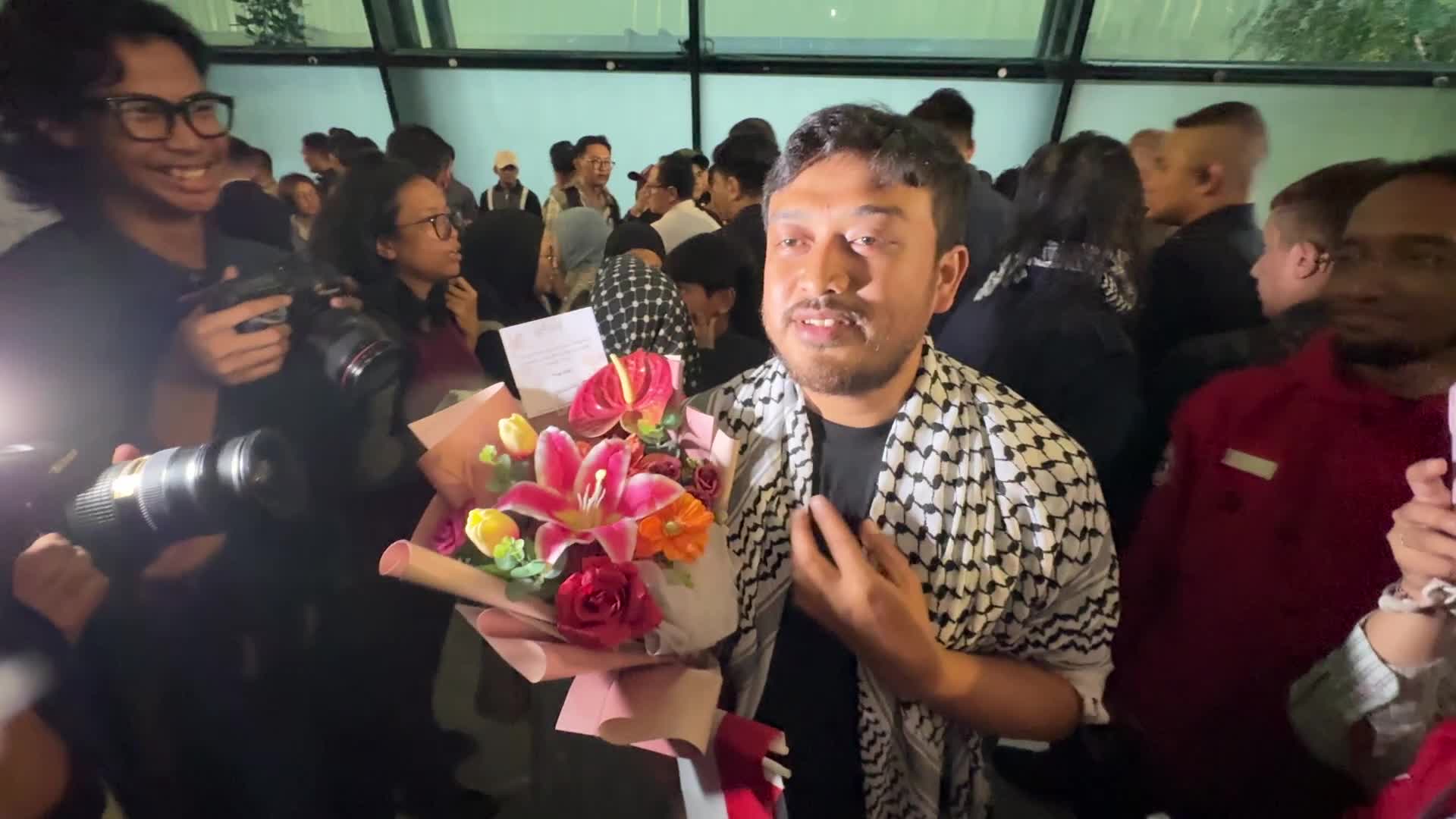 Flotila activist and journalist from Indonesia arrivad at Sukarno hatta Airport, Tangerang, Banten, Indonesia