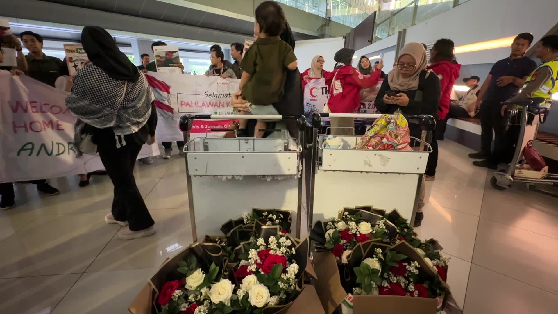 Flotila activist and journalist from Indonesia arrivad at Sukarno hatta Airport, Tangerang, Banten, Indonesia