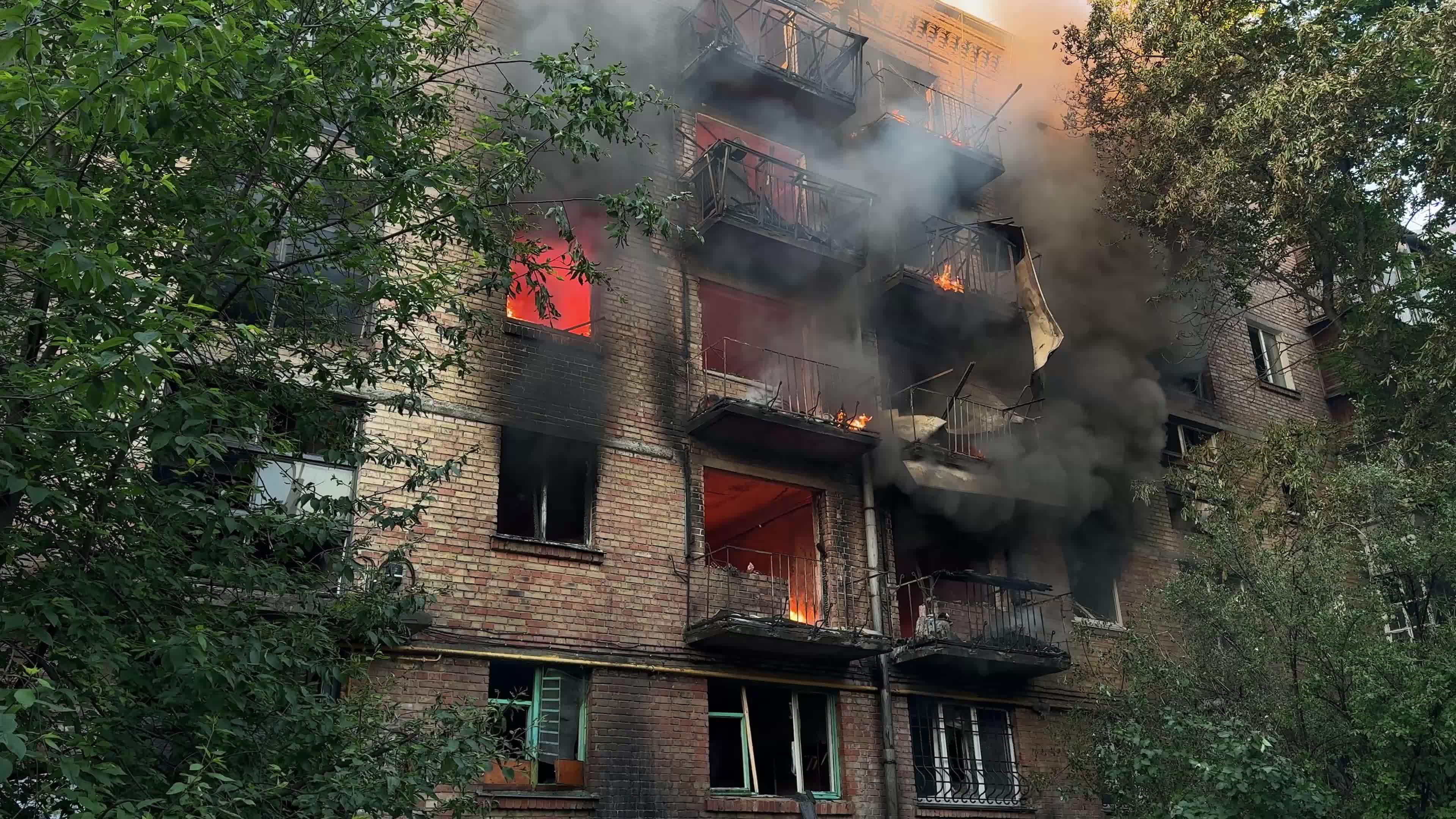 Aftermath of a massive combined missile and drone attack on Kyiv, Ukraine
