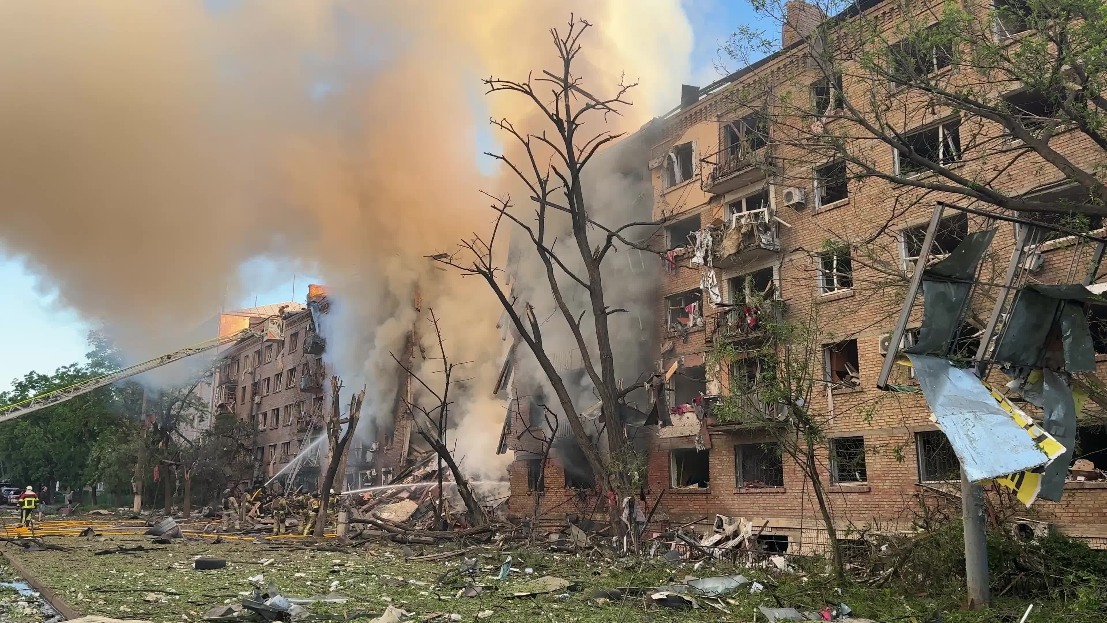 Aftermath of a massive combined missile and drone attack on Kyiv, Ukraine