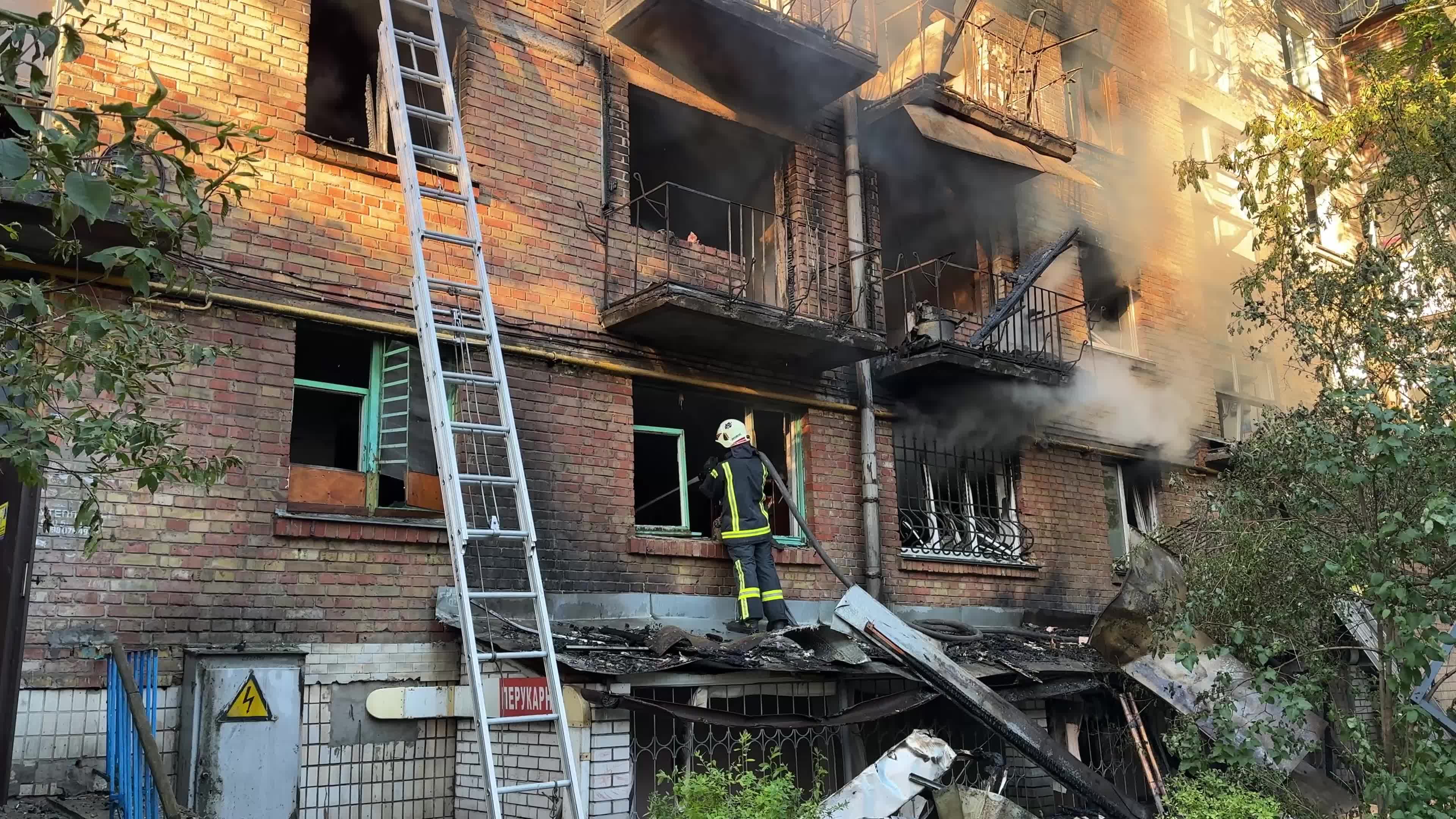 Aftermath of a massive combined missile and drone attack on Kyiv, Ukraine