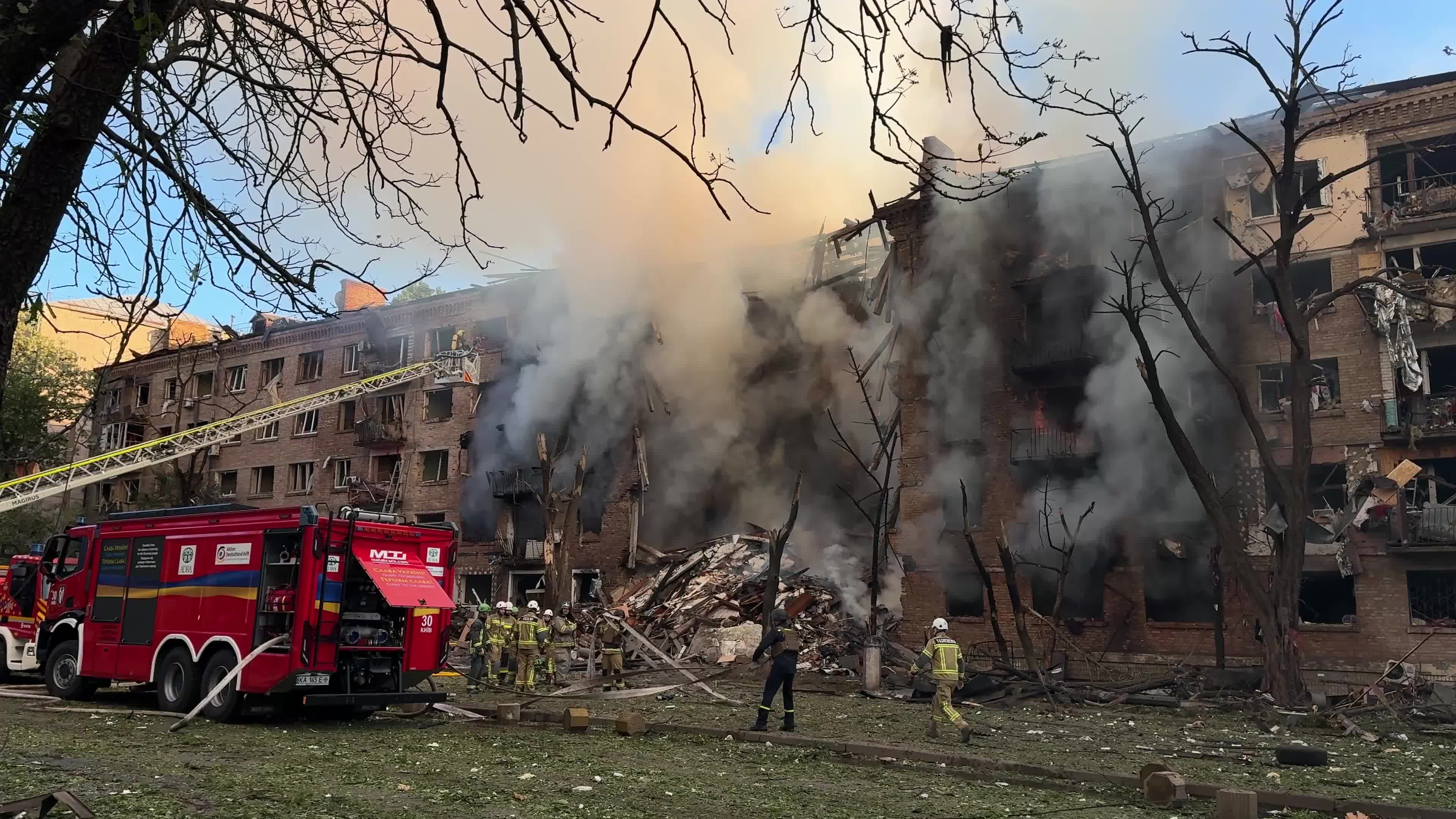 Aftermath of a massive combined missile and drone attack on Kyiv, Ukraine
