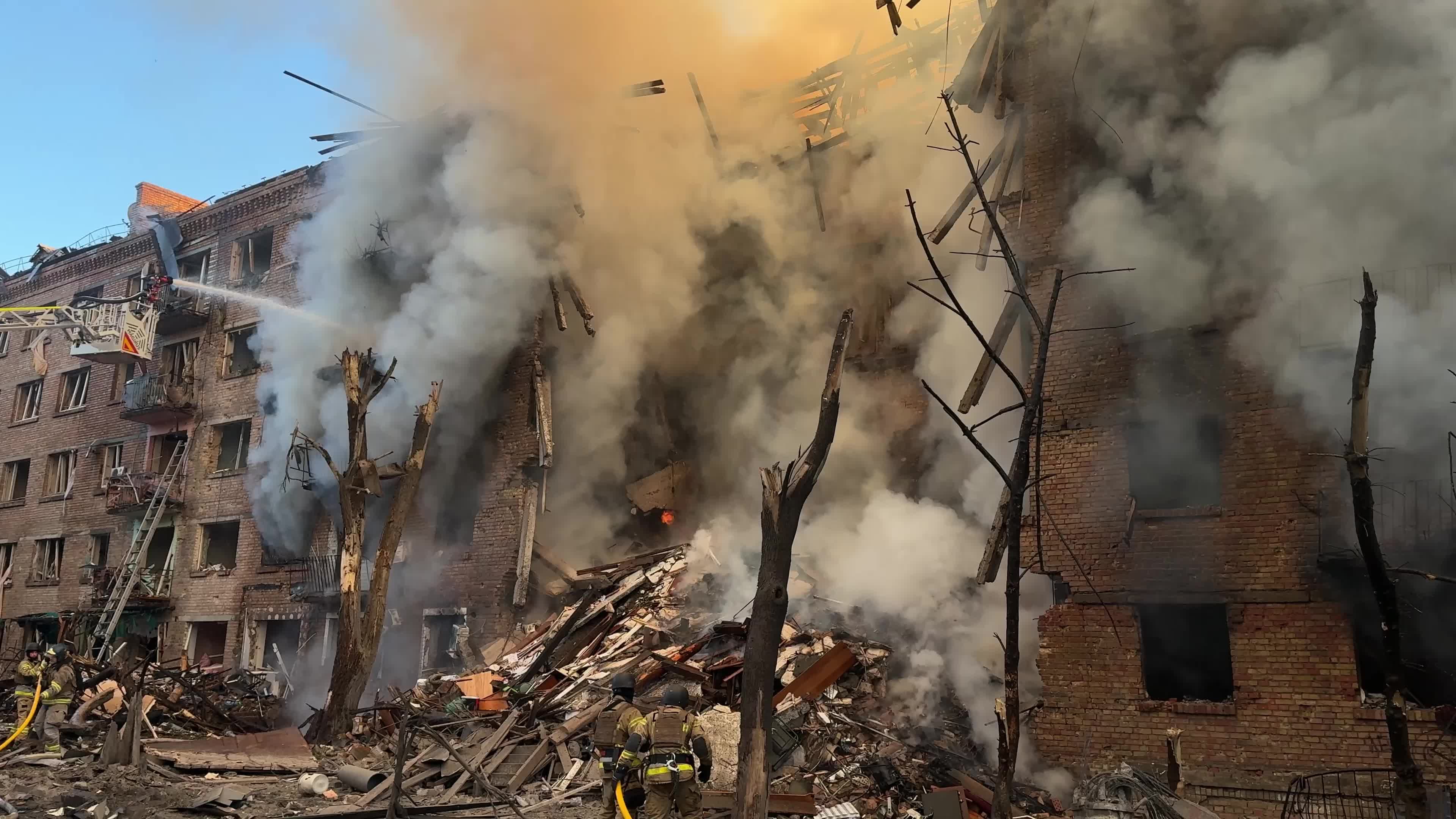 Aftermath of a massive combined missile and drone attack on Kyiv, Ukraine