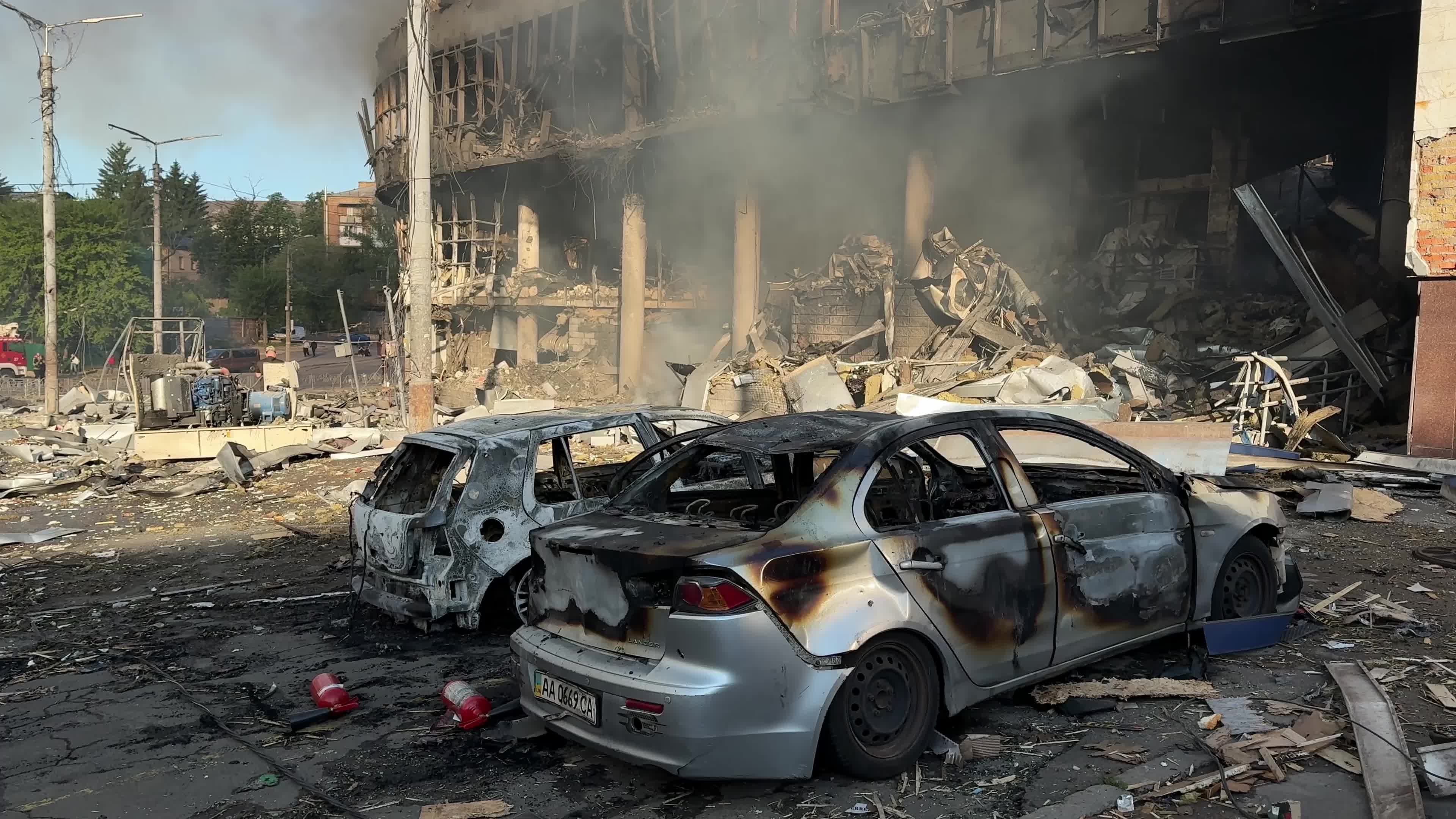 Aftermath of a massive combined missile and drone attack on Kyiv, Ukraine
