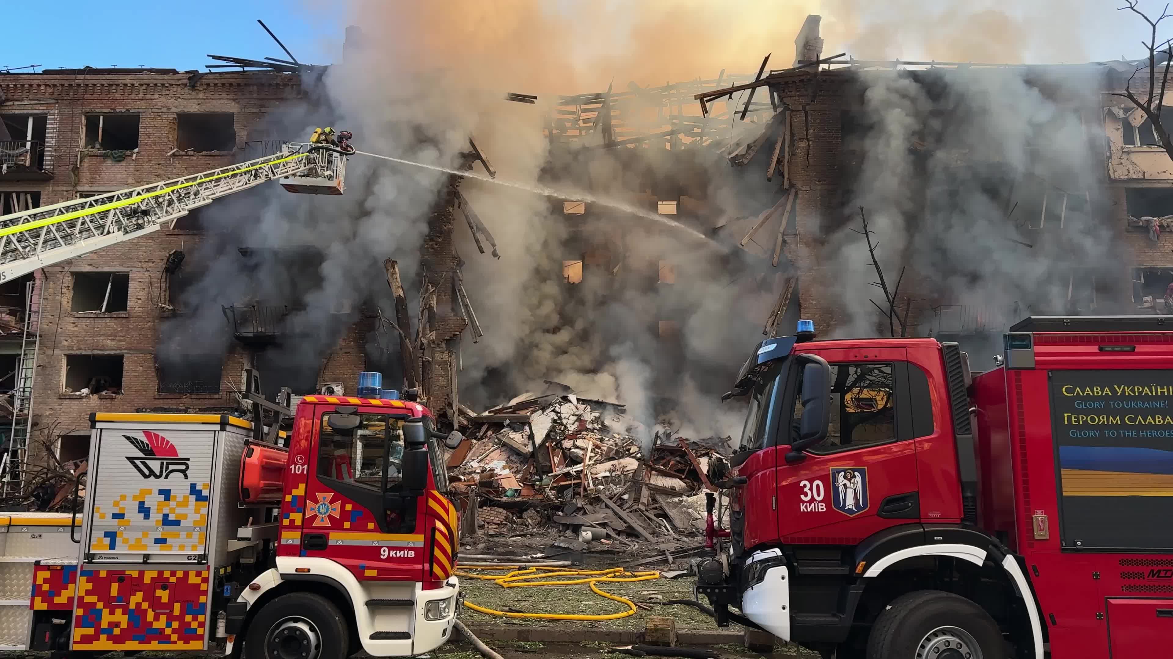 Aftermath of a massive combined missile and drone attack on Kyiv, Ukraine