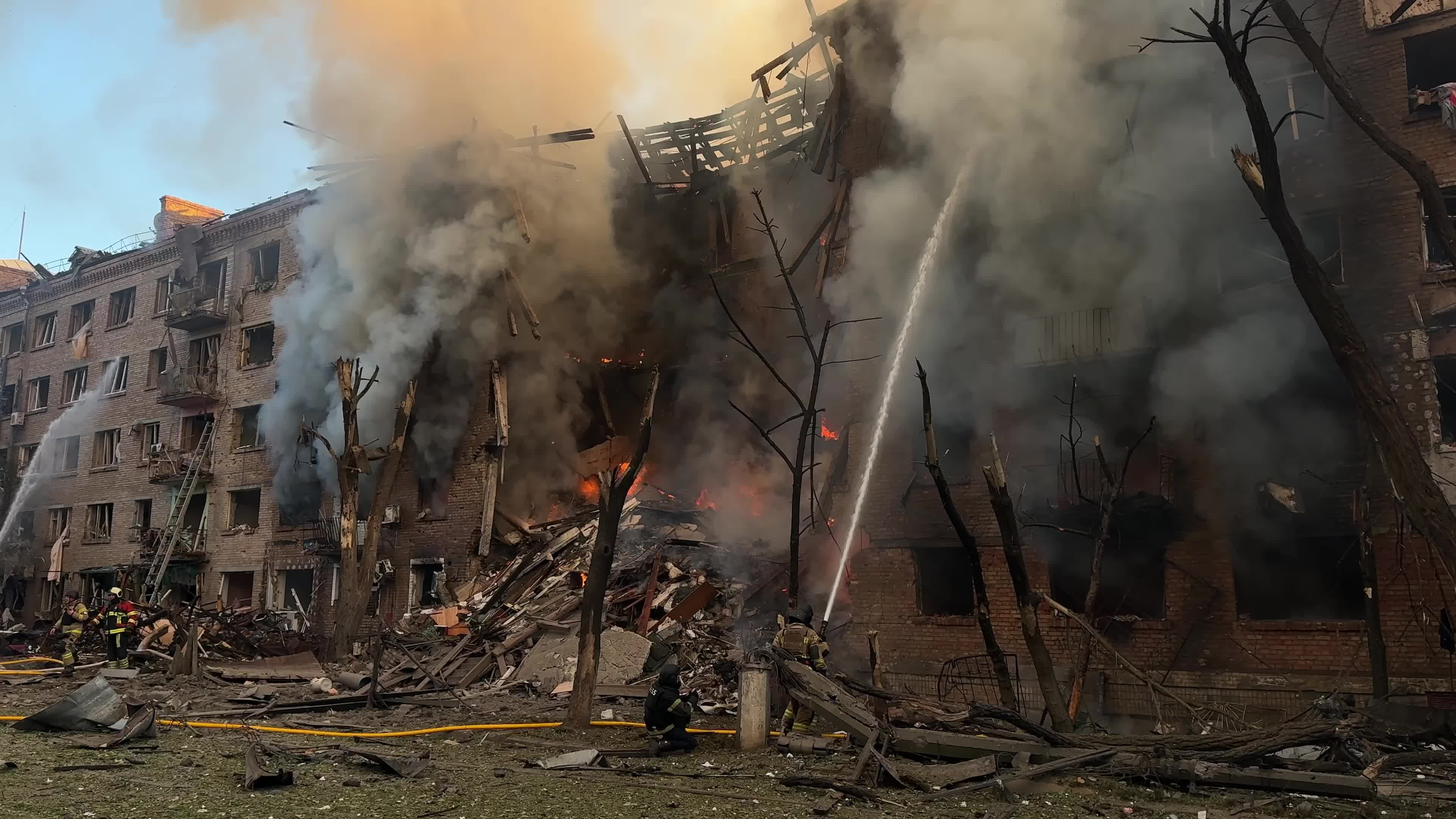 Aftermath of a massive combined missile and drone attack on Kyiv, Ukraine
