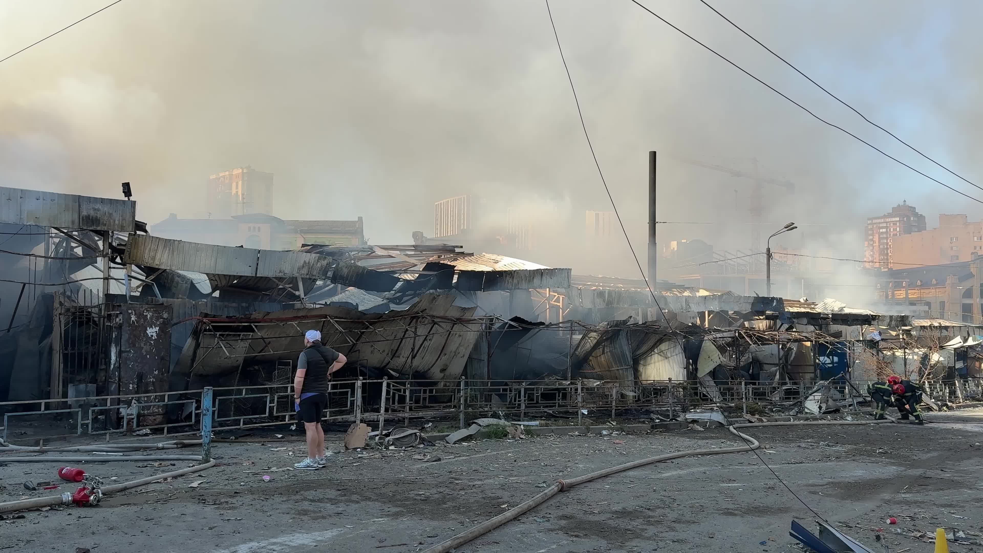 Aftermath of a massive combined missile and drone attack on Kyiv, Ukraine