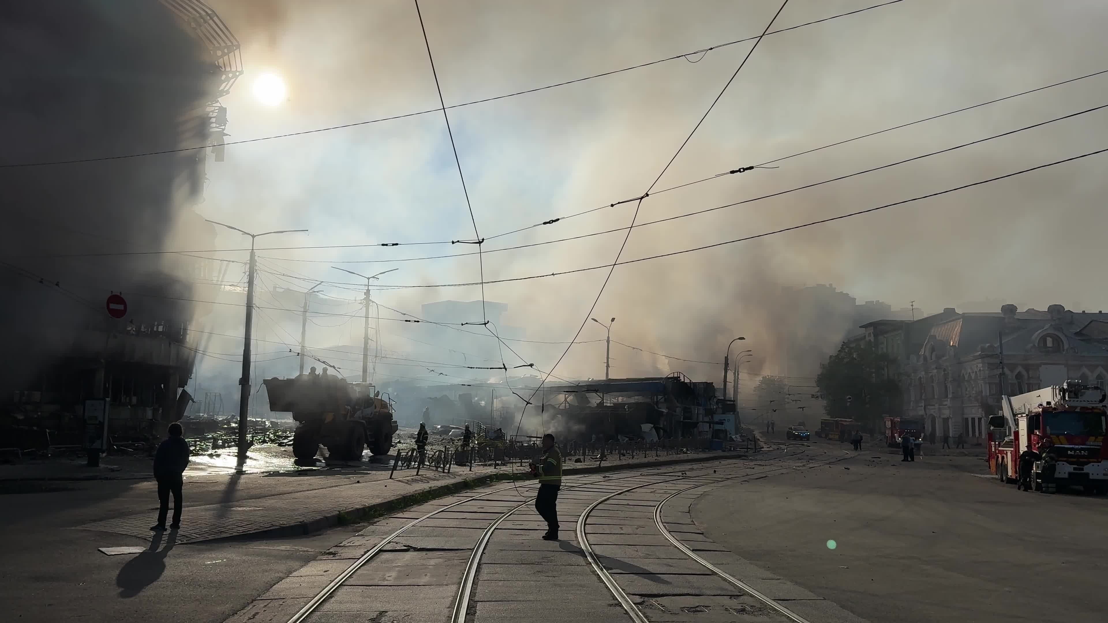Aftermath of a massive combined missile and drone attack on Kyiv, Ukraine
