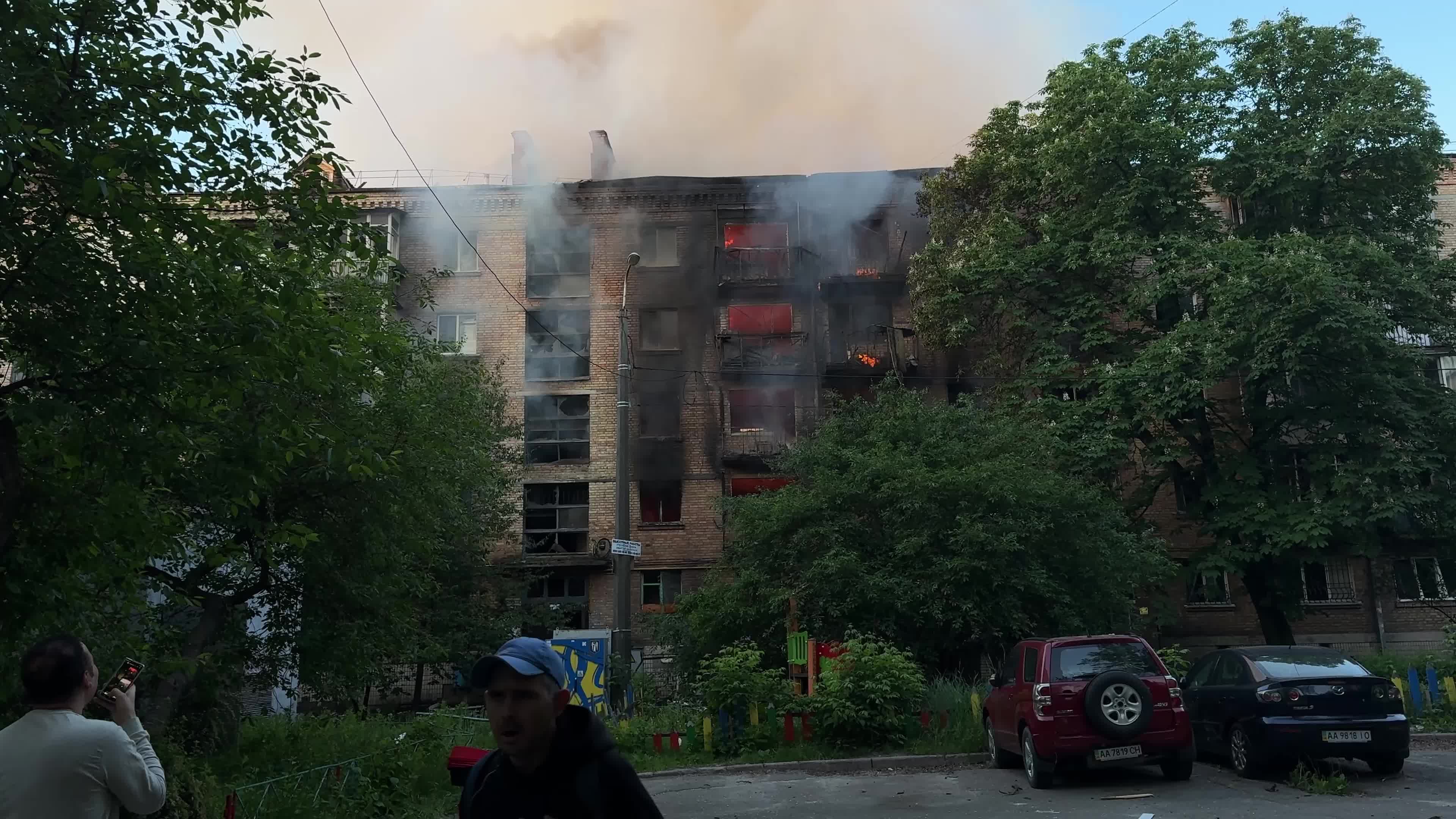 Aftermath of a massive combined missile and drone attack on Kyiv, Ukraine