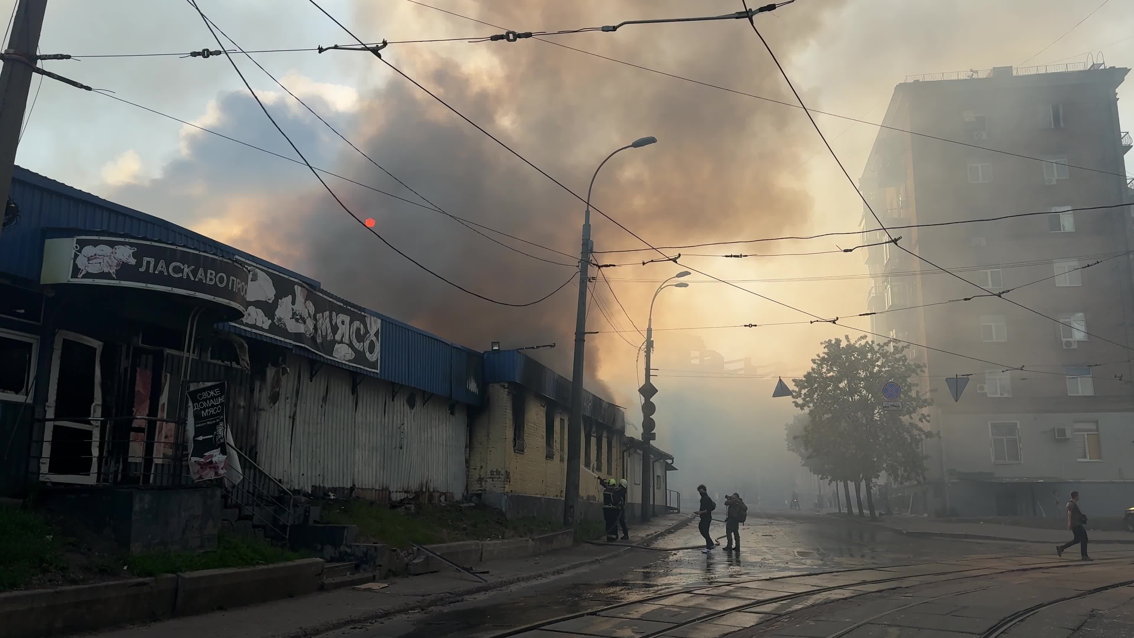Aftermath of a massive combined missile and drone attack on Kyiv, Ukraine