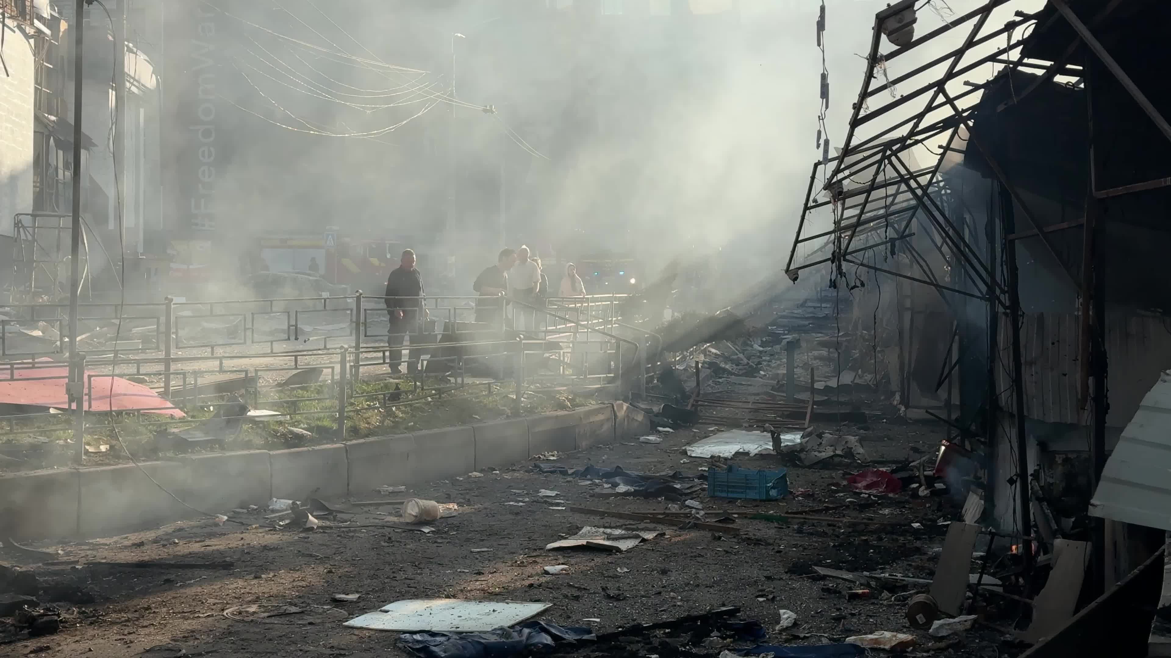Aftermath of a massive combined missile and drone attack on Kyiv, Ukraine