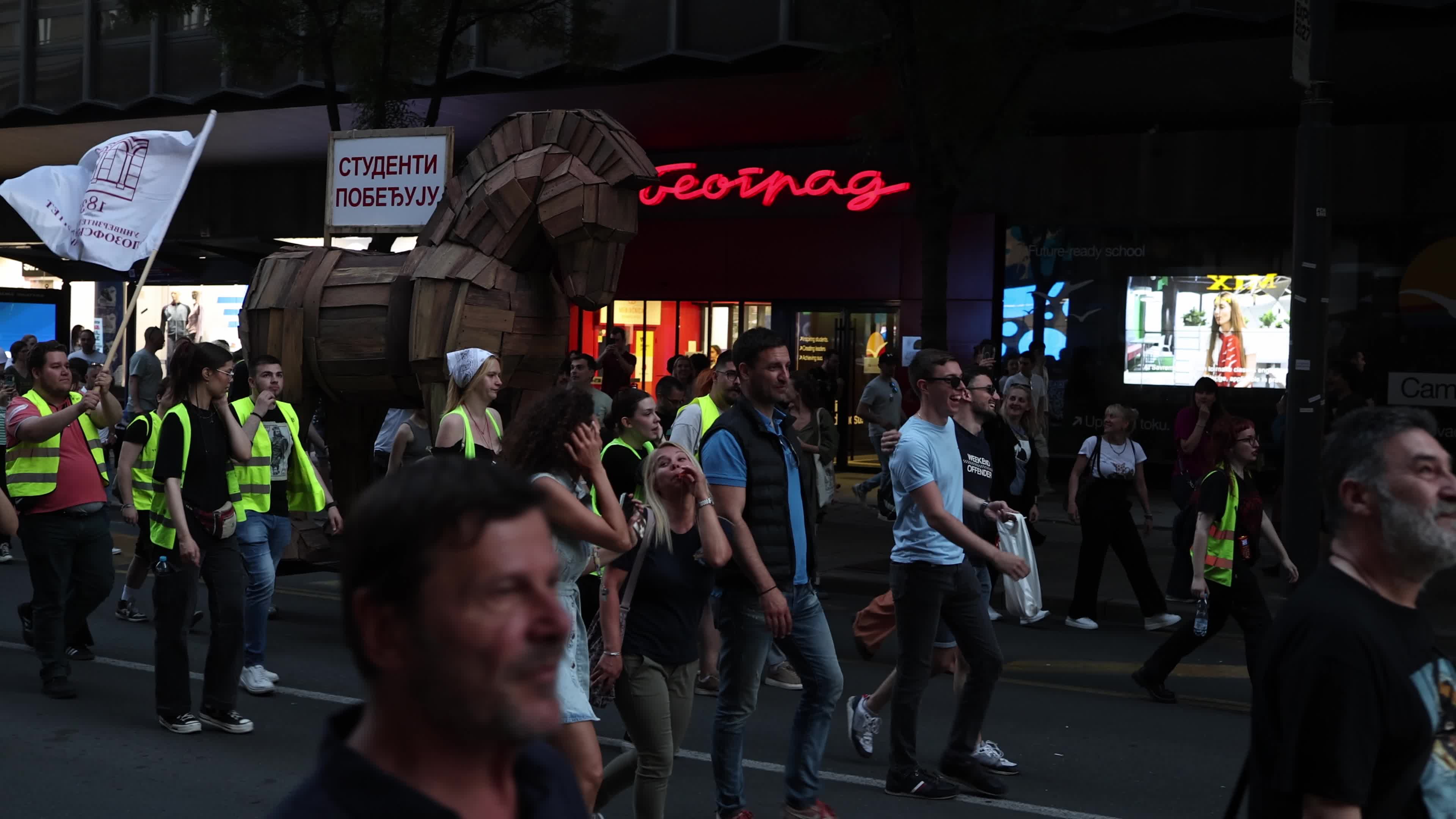 Protesters on Kralja Milana Street in Belgrade