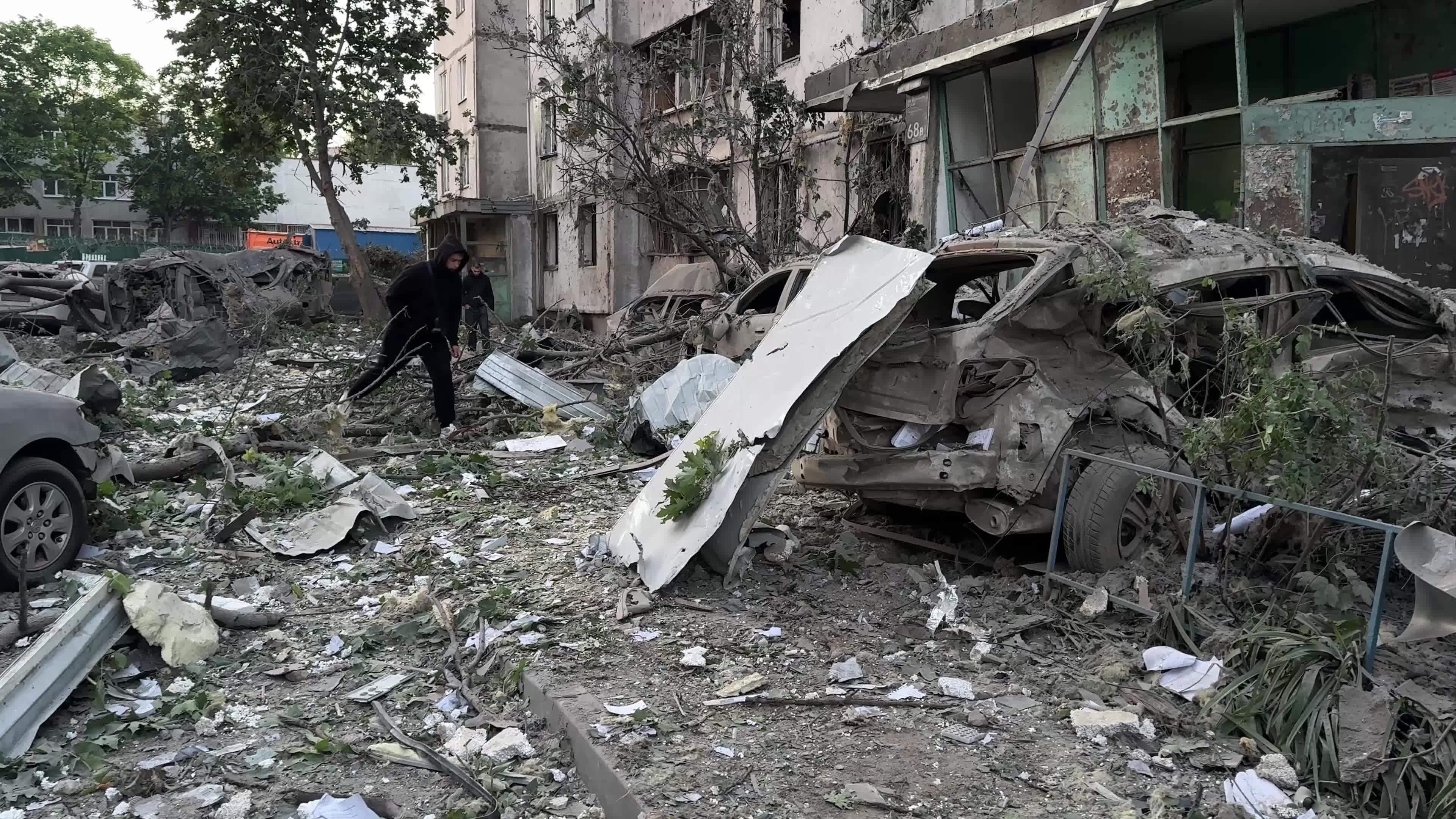 The aftermath of a massive Russian missile and drone attack on Kyiv, Ukraine