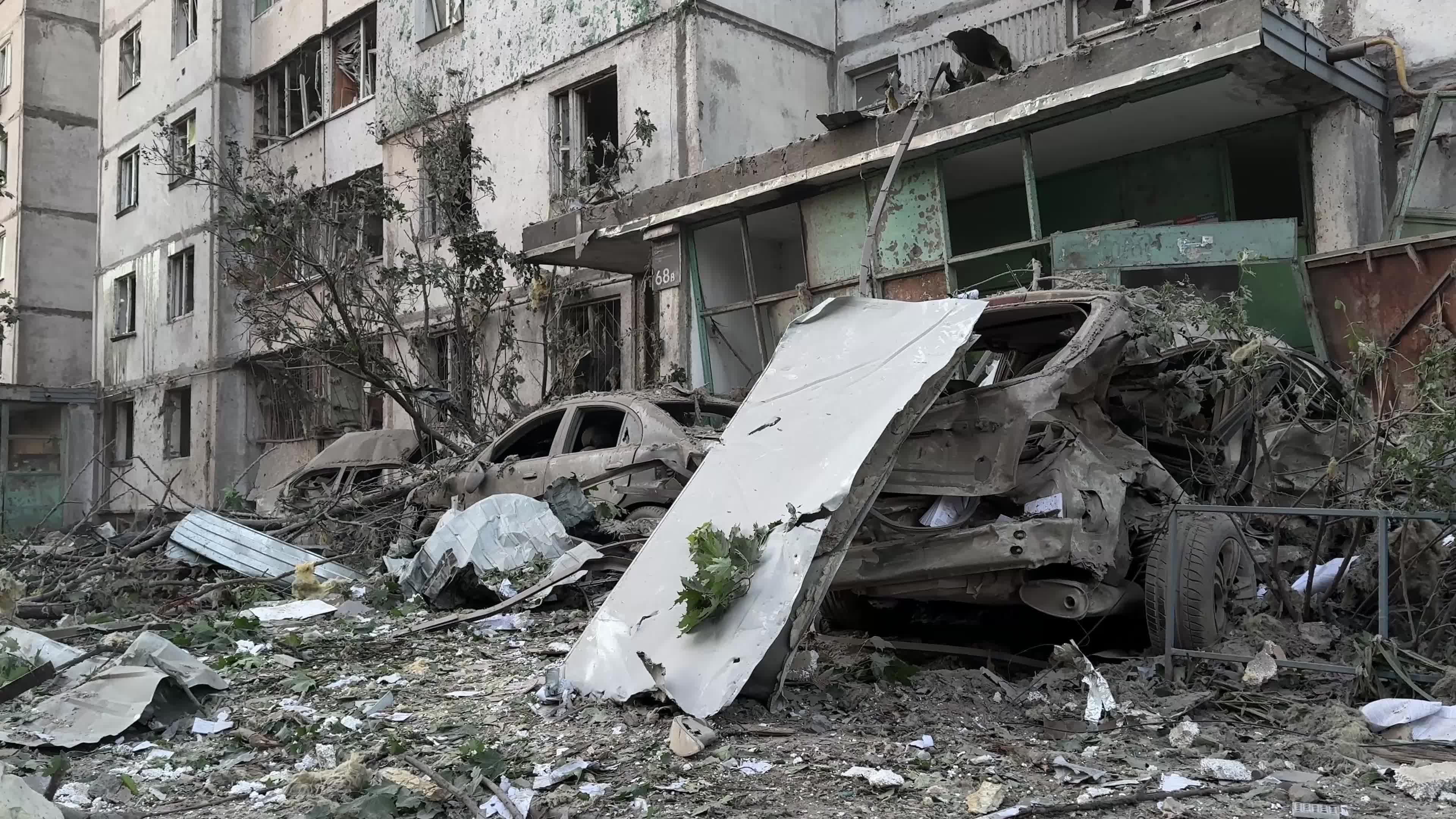 The aftermath of a massive Russian missile and drone attack on Kyiv, Ukraine