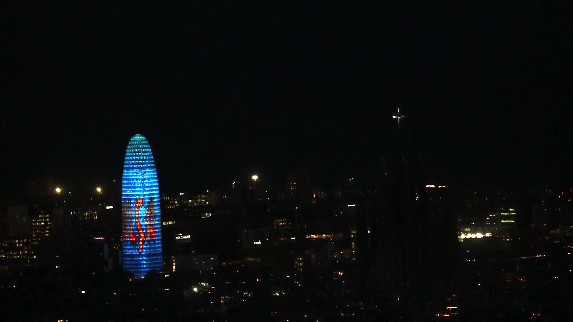 Light show after the Pope blessing of the Tower of Jesus at the Sagrada Familia