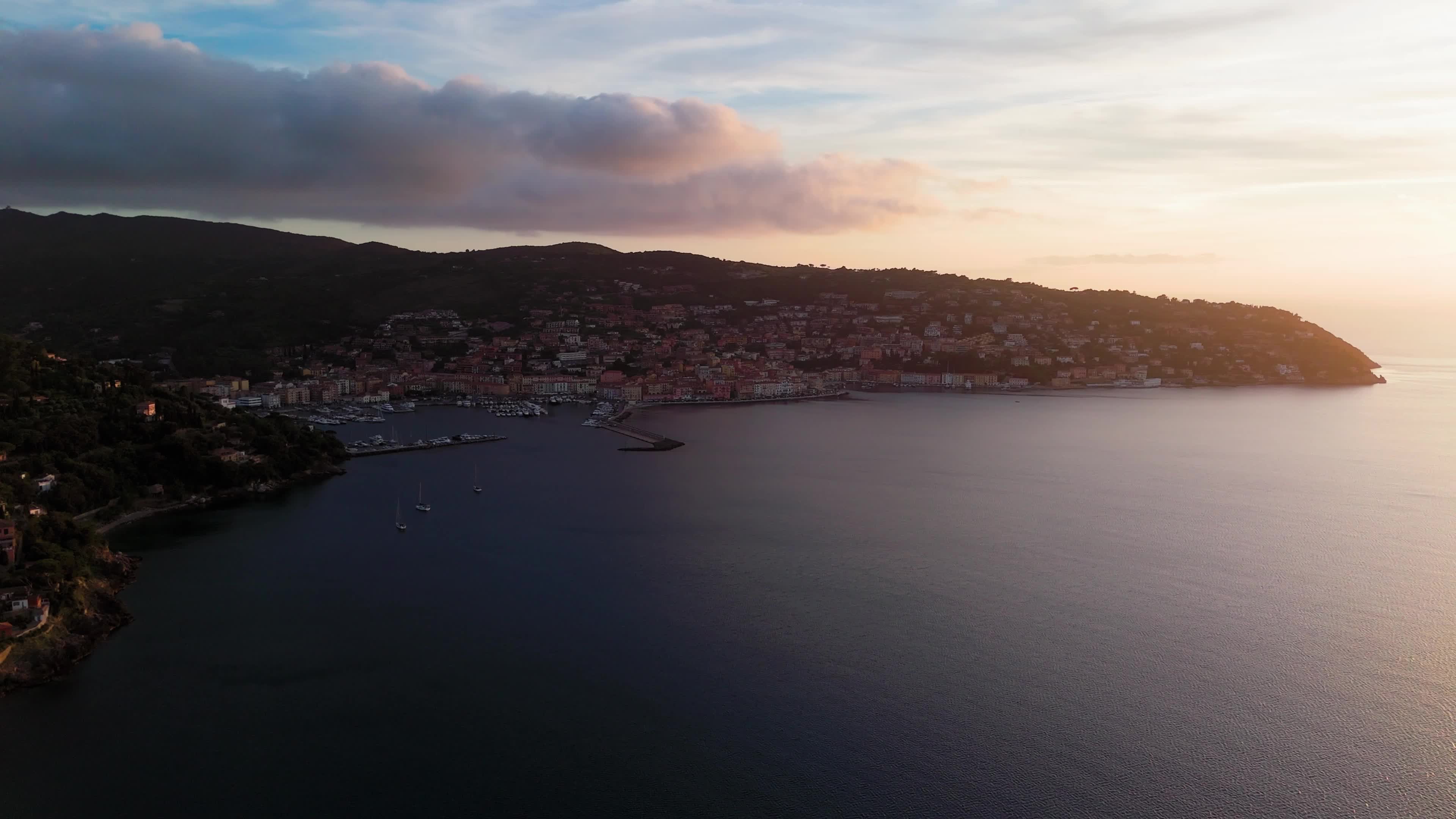 Aerial Views of Porto Santo Stefano at Sunset, Monte Argentario