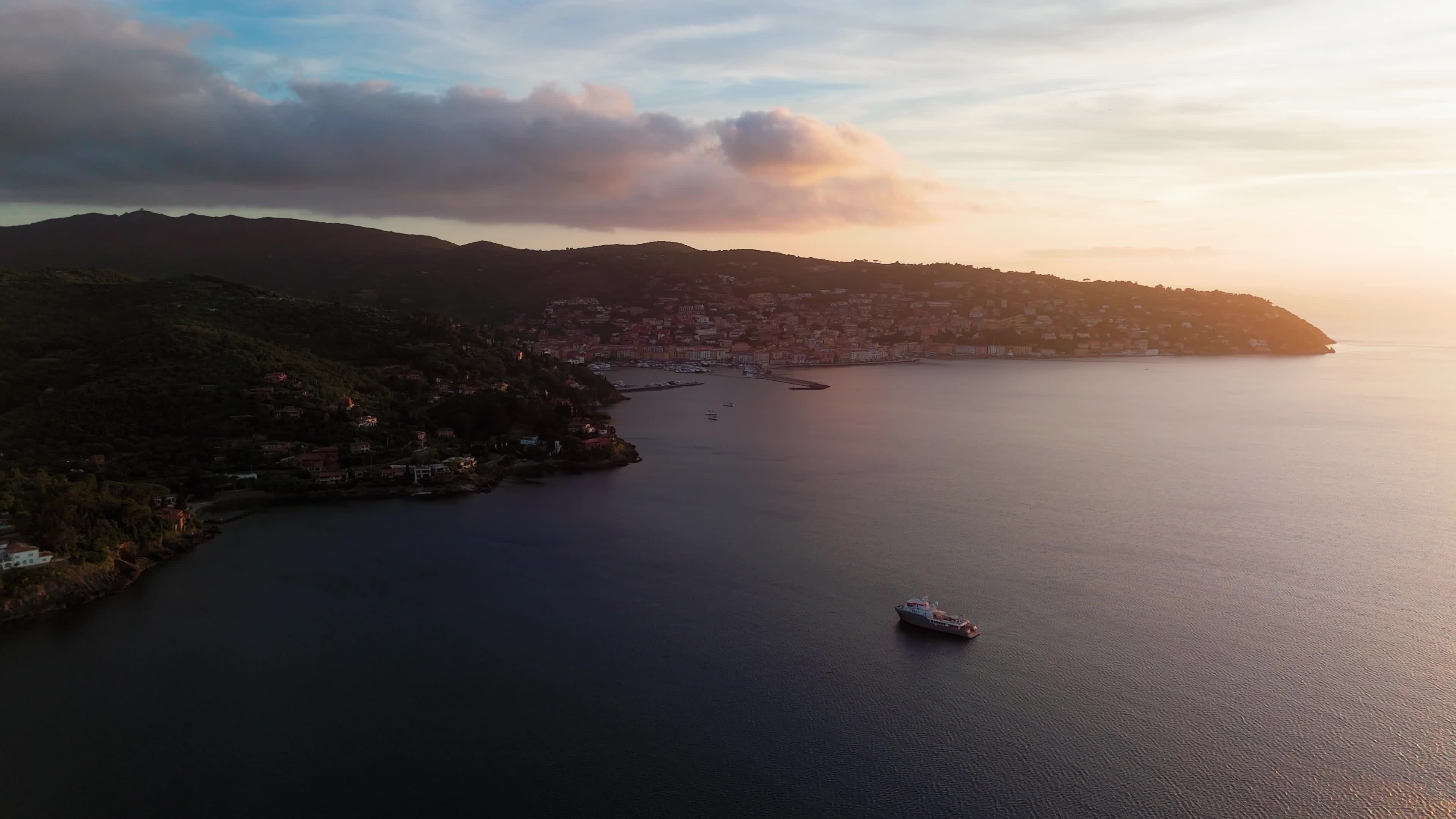 Aerial Views of Porto Santo Stefano at Sunset, Monte Argentario