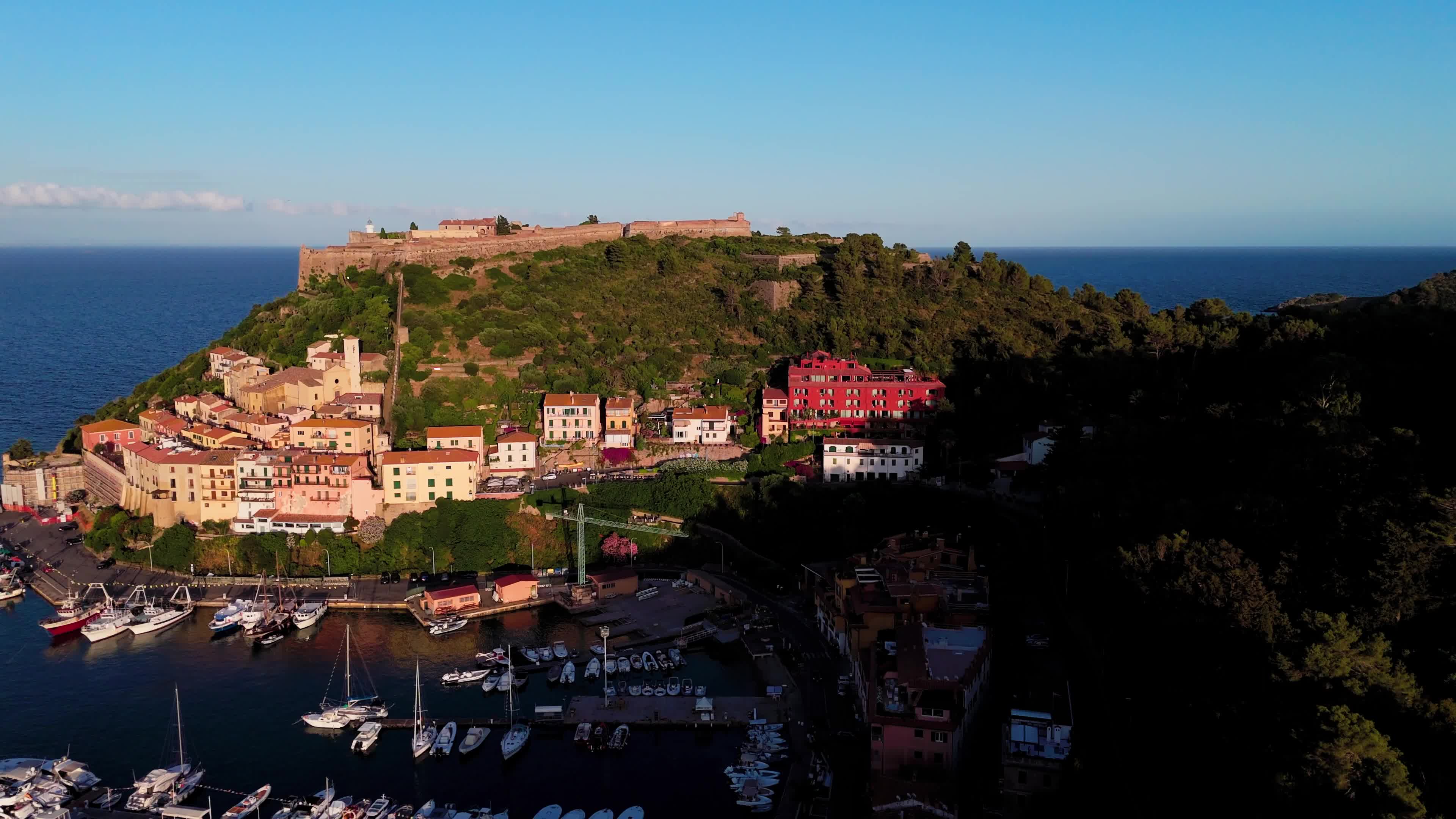Aerial Views of Porto Santo Stefano Harbor, Monte Argentario