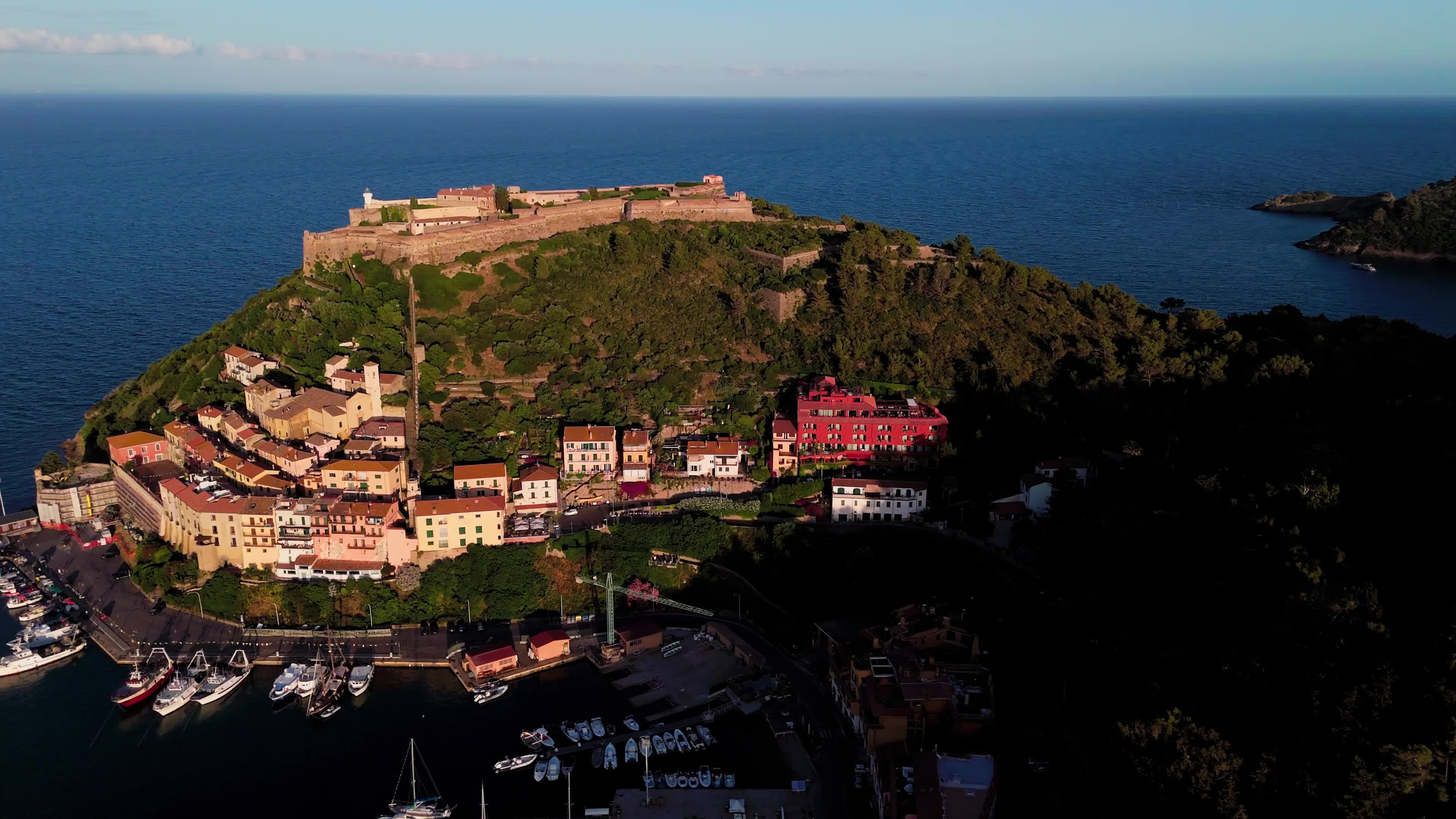 Aerial Views of Porto Santo Stefano Harbor, Monte Argentario