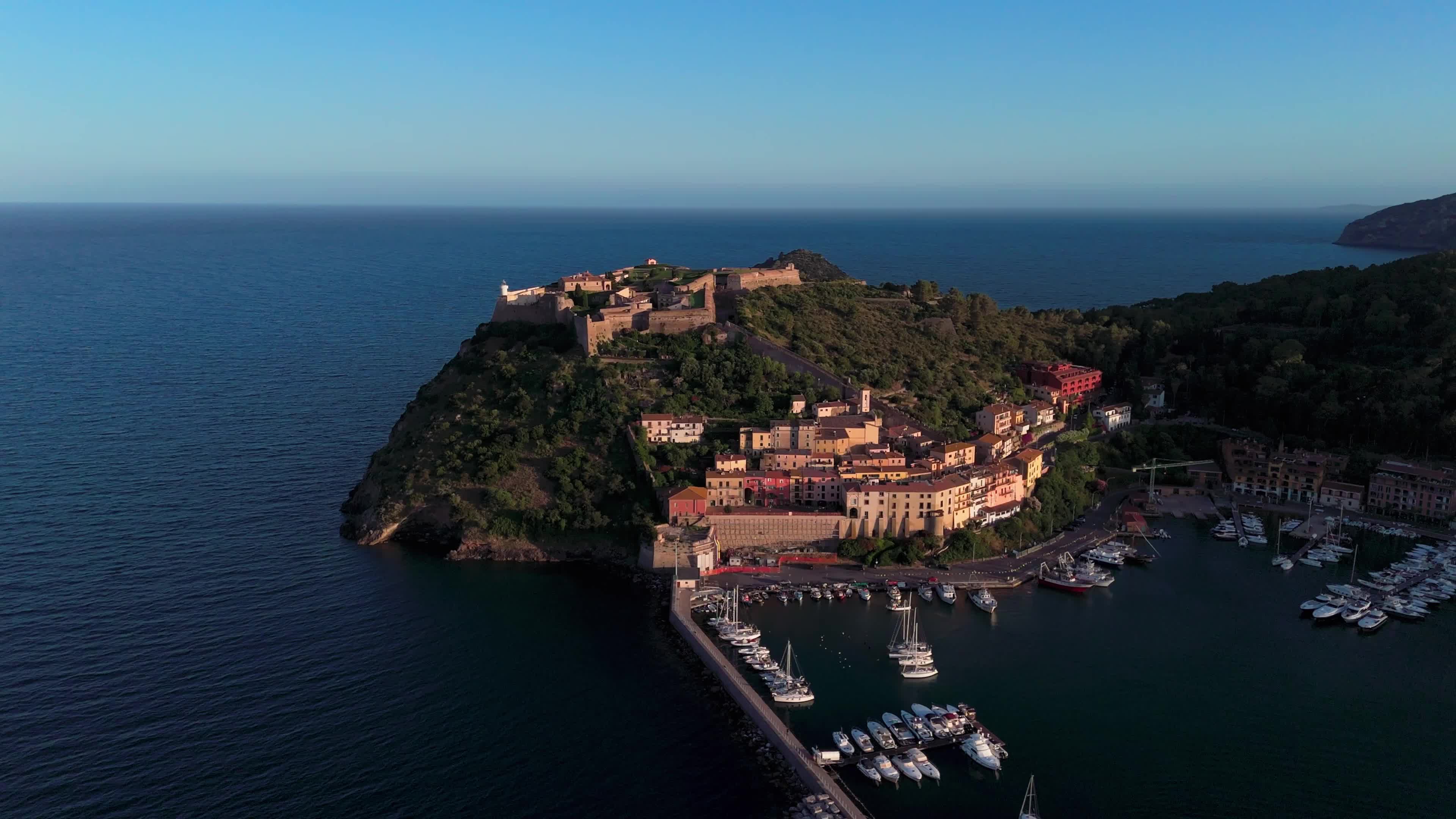 Aerial Views of Porto Santo Stefano Harbor, Monte Argentario