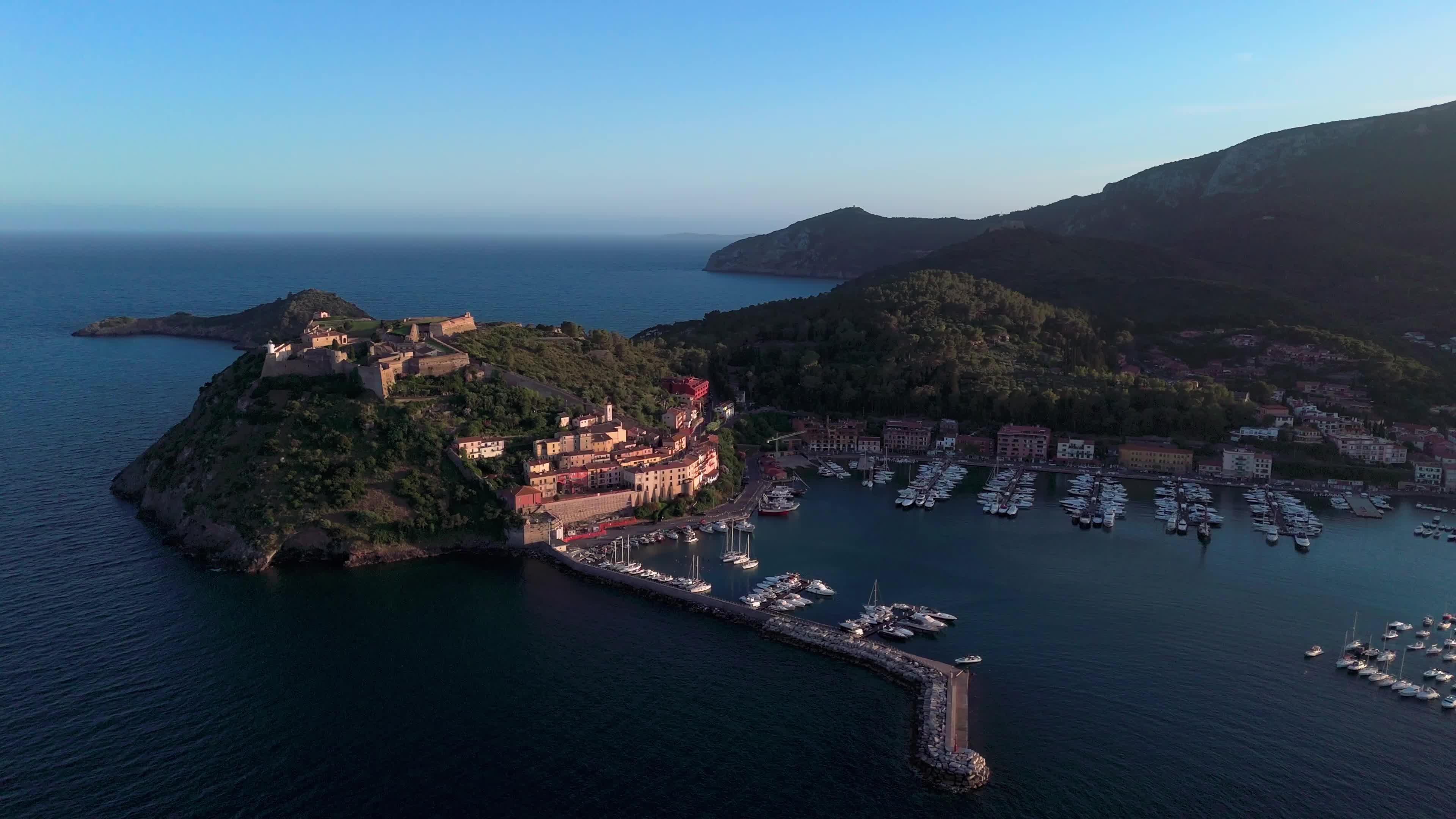 Aerial Views of Porto Santo Stefano Harbor, Monte Argentario