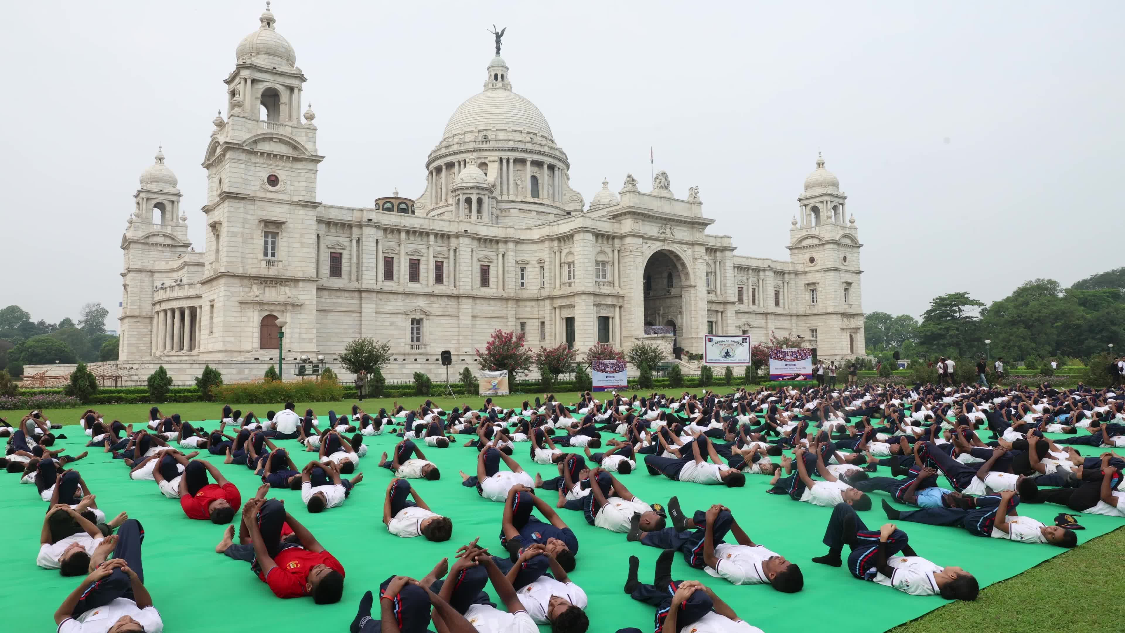 International Yoga Day In Front of Victoria Merial In Kolkata, India
