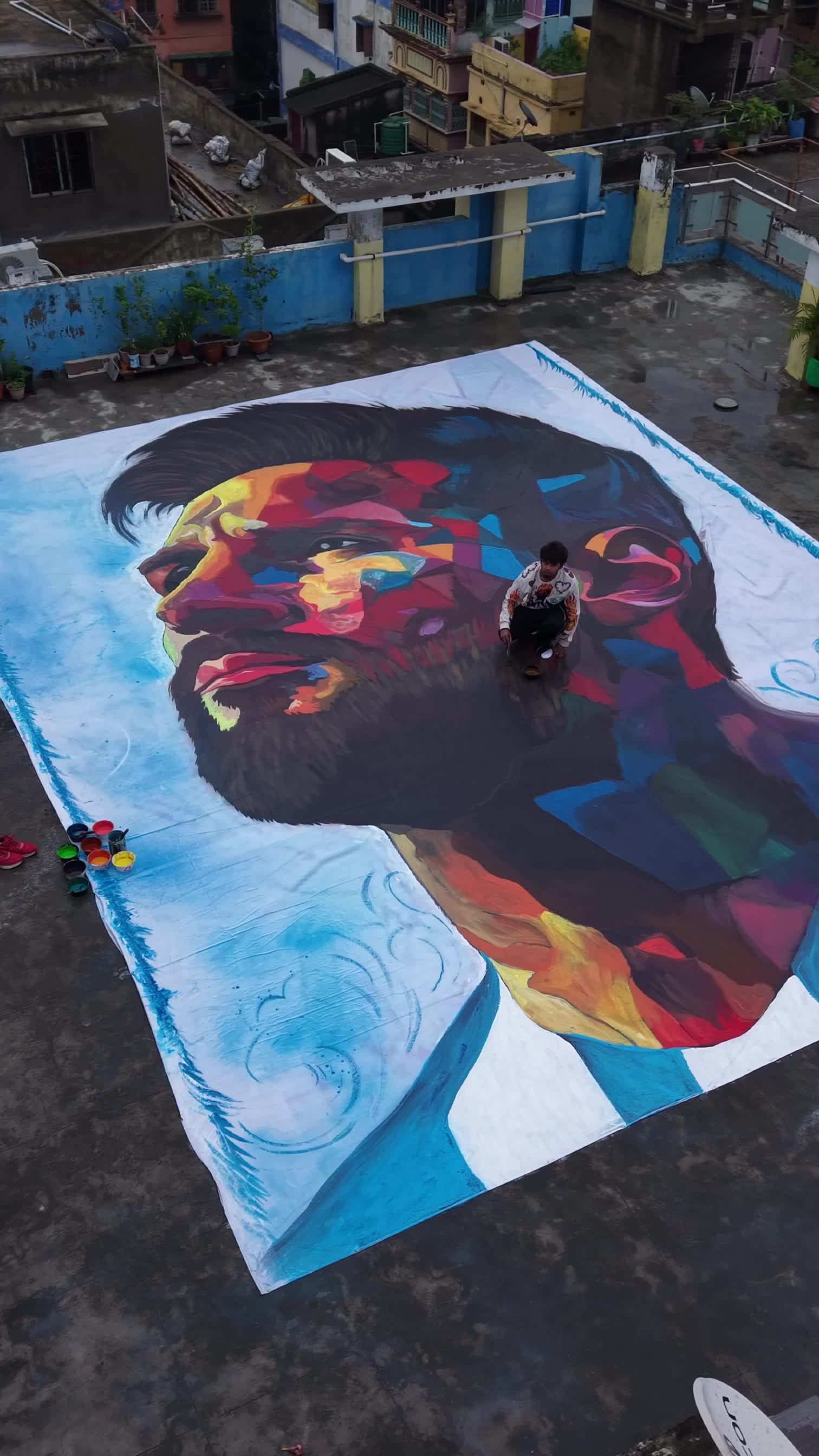 30-foot-long Lionel Messi tribute portrait on display at Out Strike in Kolkata, India