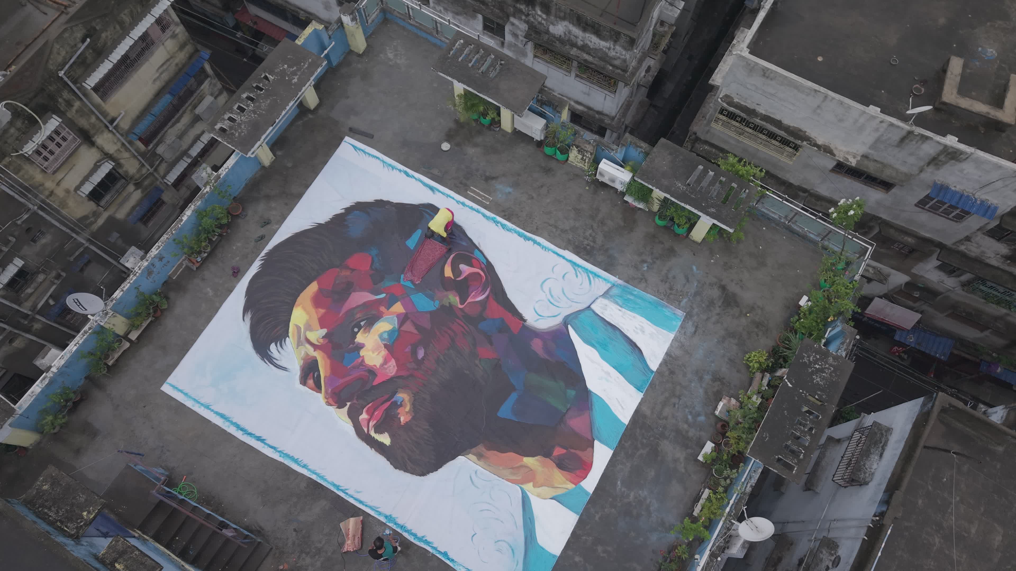 30-foot-long Lionel Messi tribute portrait on display at Out Strike in Kolkata, India