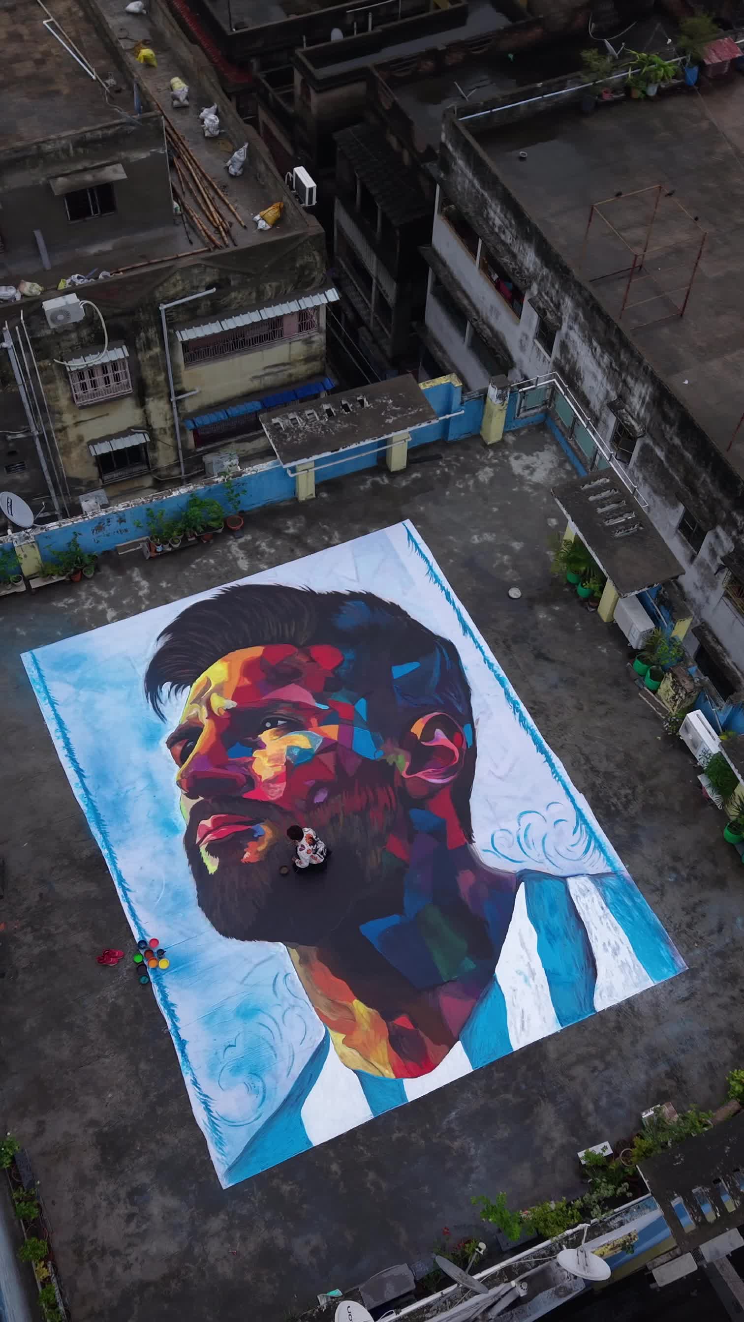 30-foot-long Lionel Messi tribute portrait on display at Out Strike in Kolkata, India