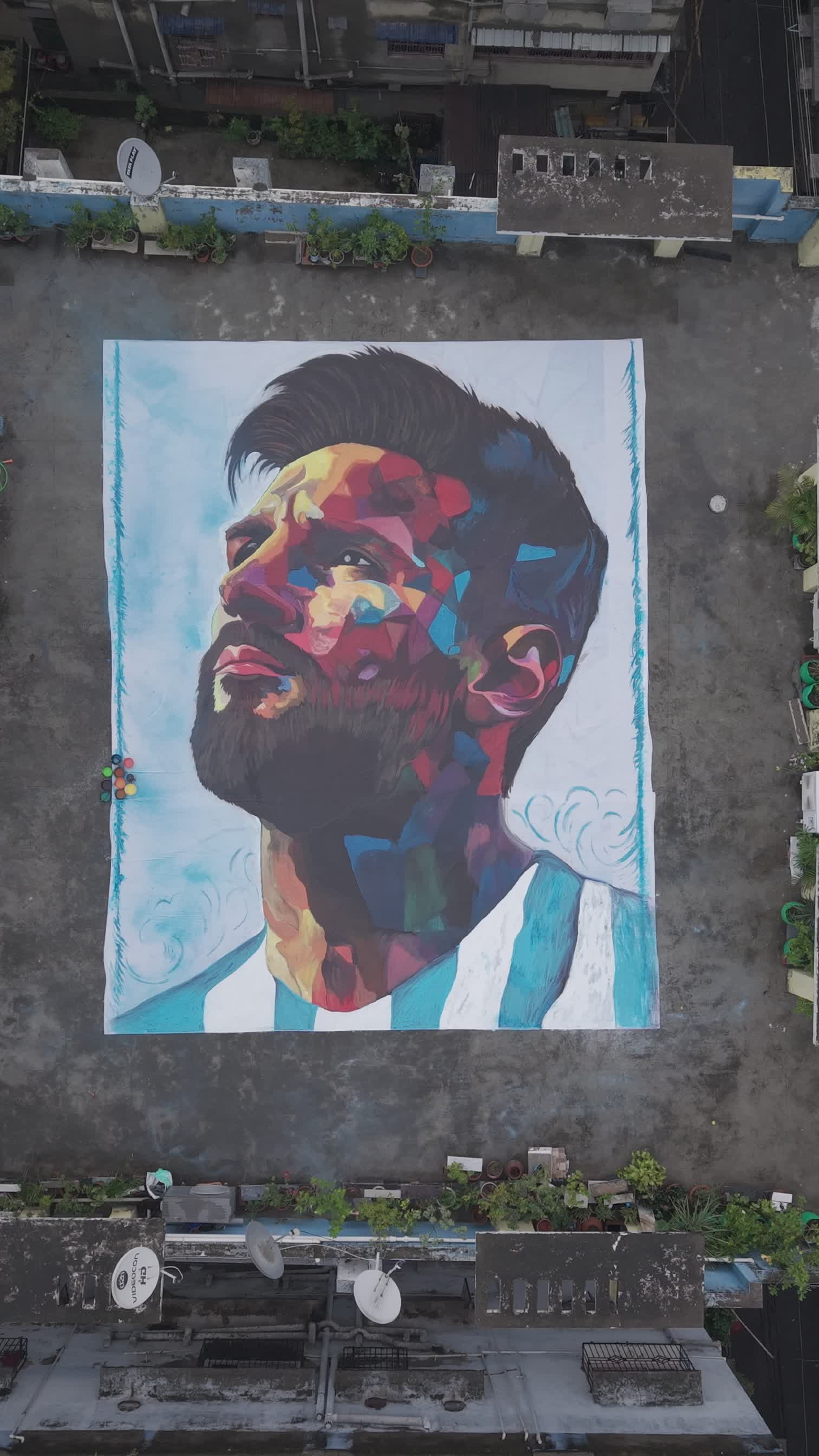 30-foot-long Lionel Messi tribute portrait on display at Out Strike in Kolkata, India