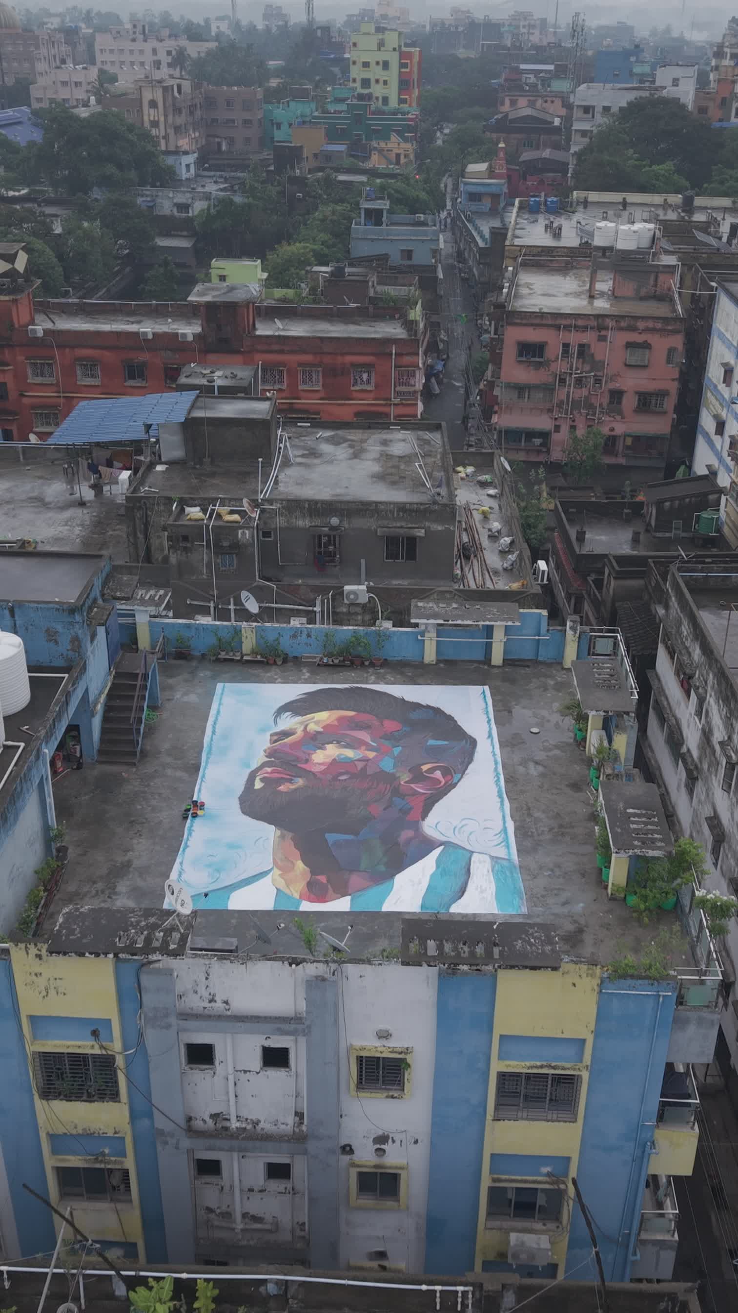 30-foot-long Lionel Messi tribute portrait on display at Out Strike in Kolkata, India
