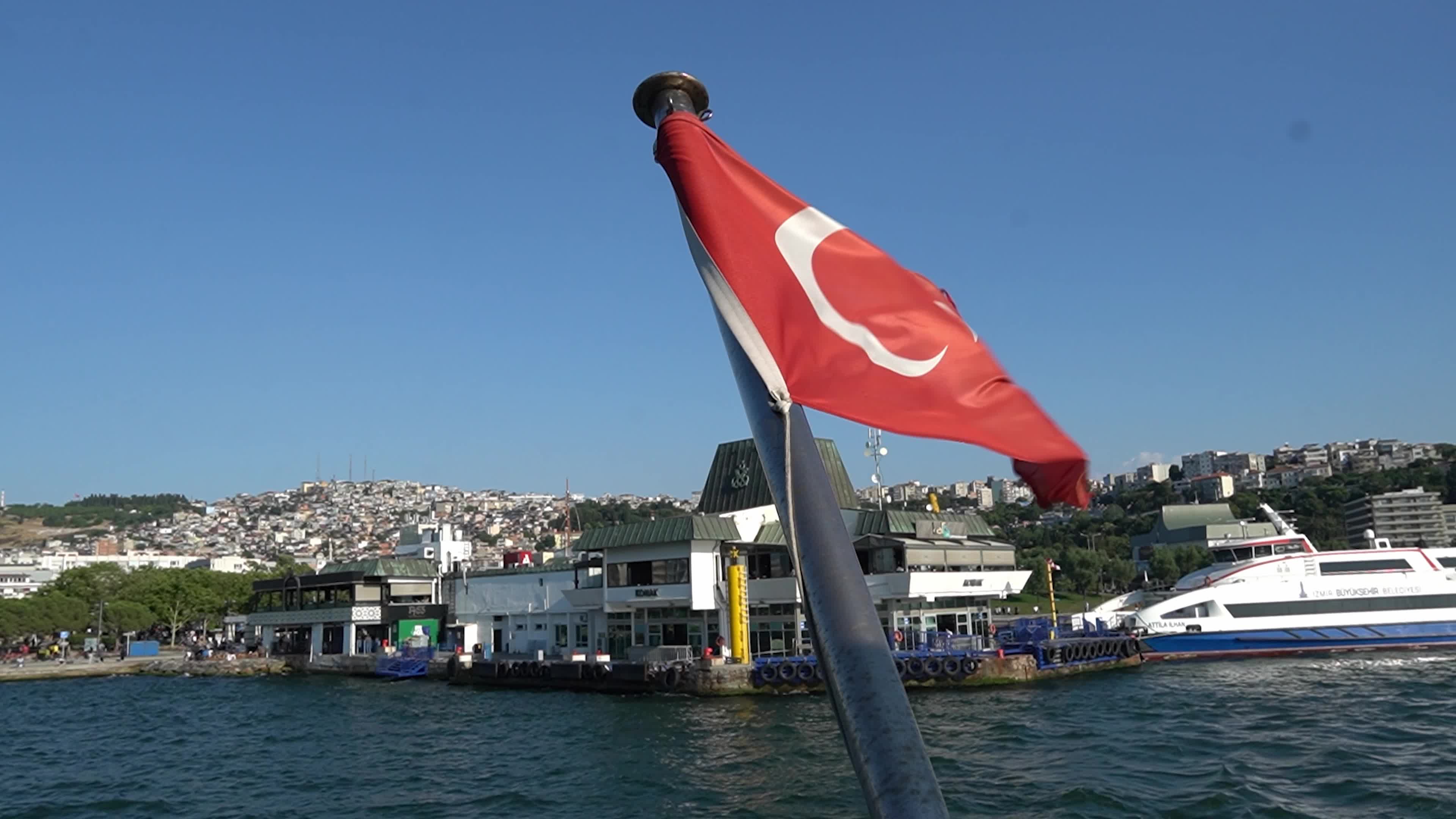 The Turkish national flag waving on a flagpole