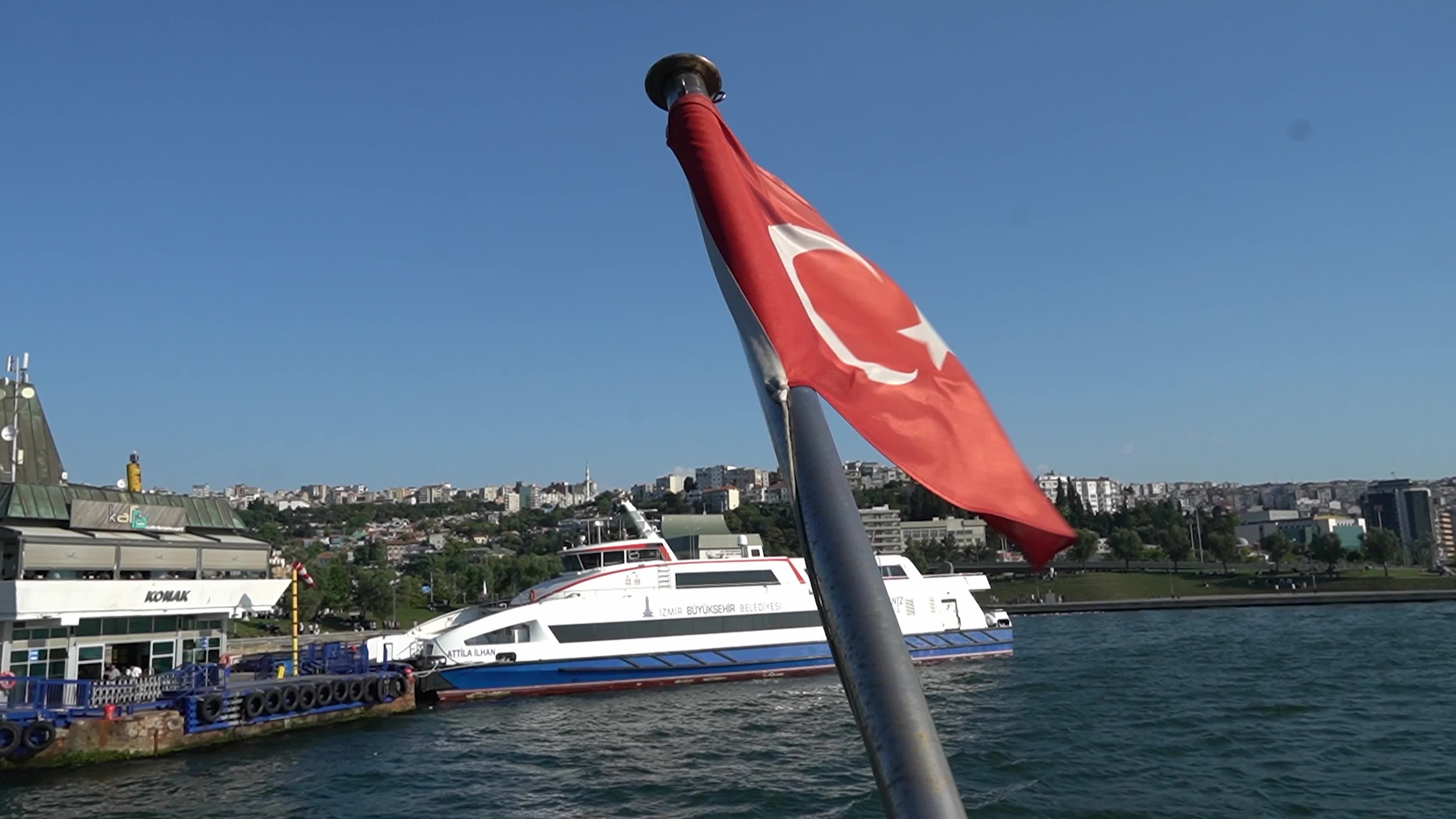 The Turkish national flag waving on a flagpole