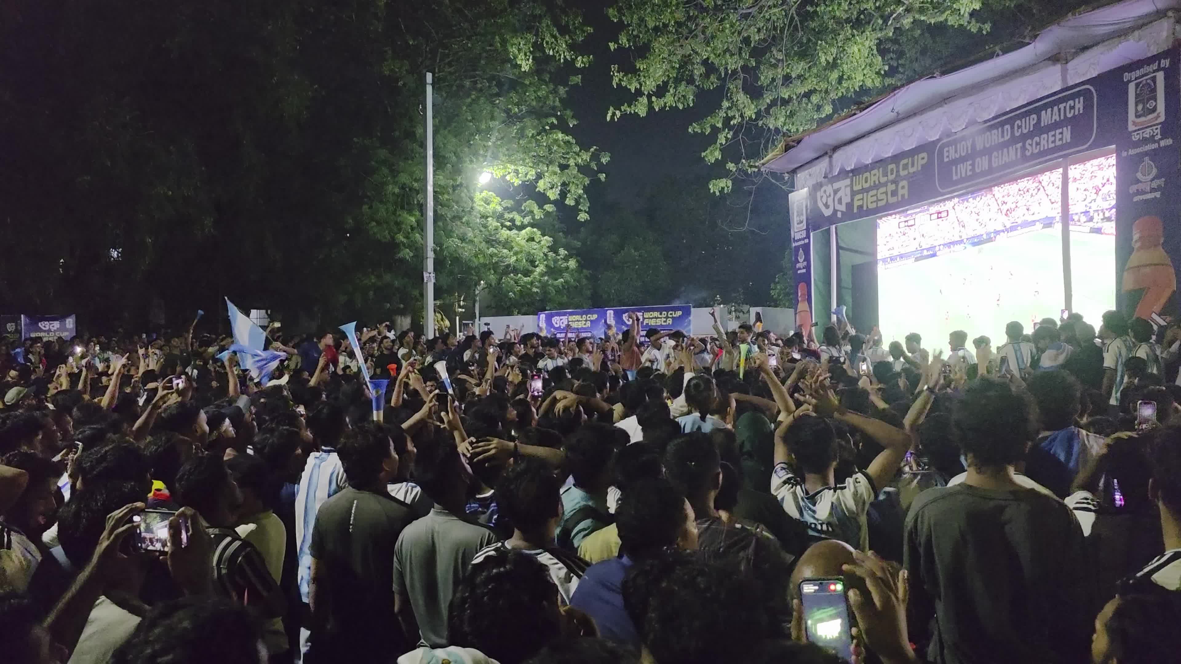 Football Fans Watch Argentina and Austria Football Match in Dhaka