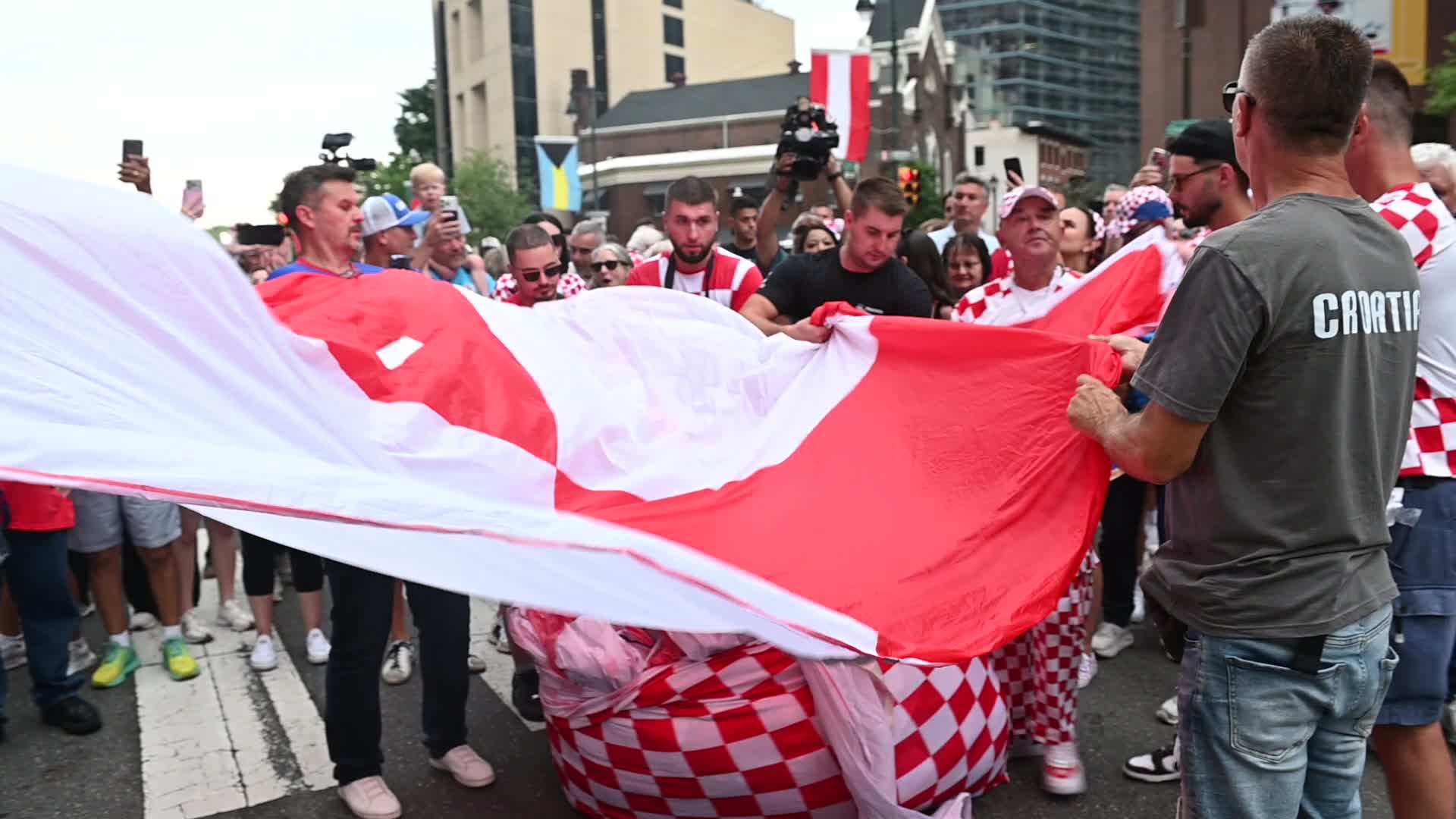 Croatia Football Fans March and Celebrate in Philadelphia Ahead of Ghana Group L Match